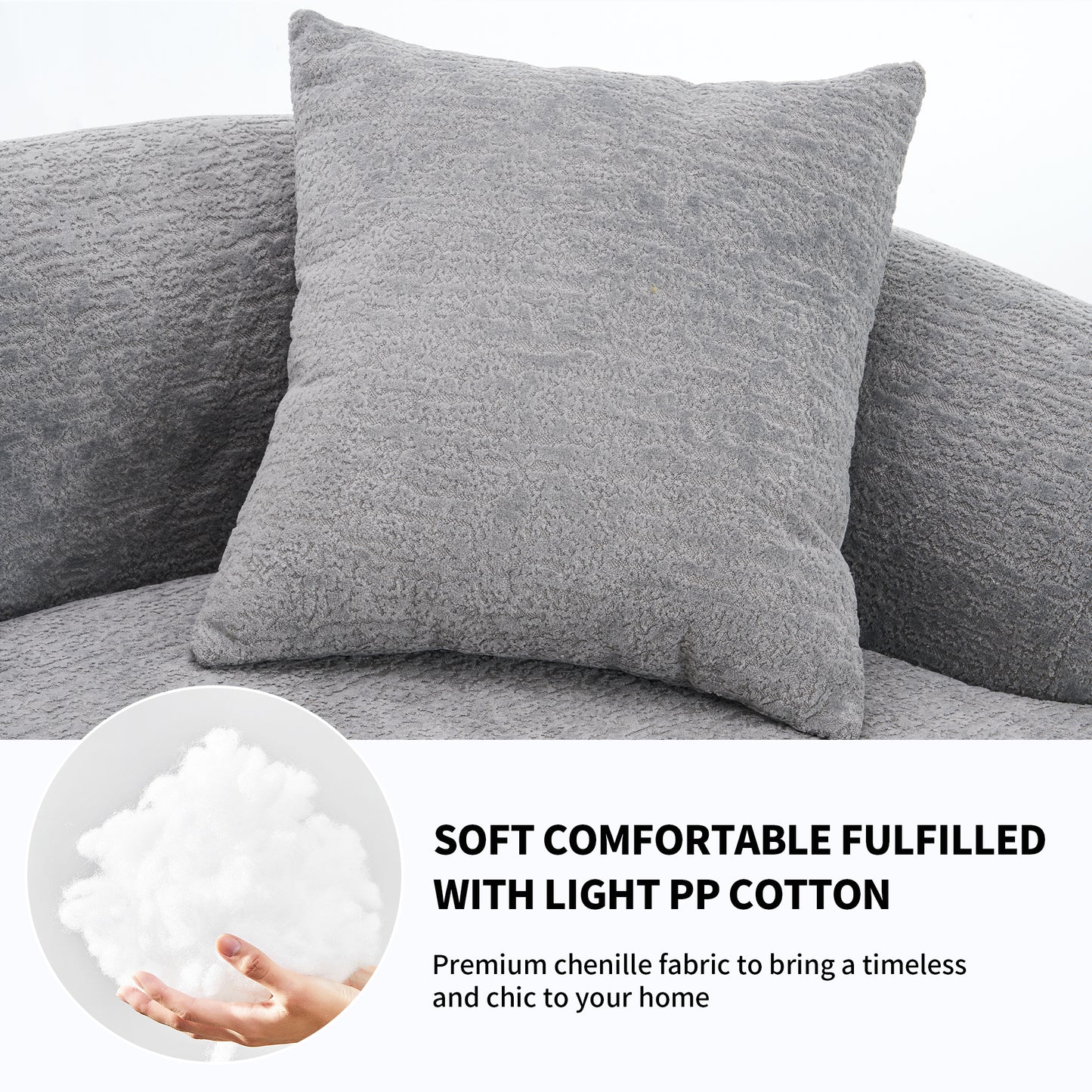 Chenille Spring-Core Compression Sofa — 4-Seat, 110"W — Grey