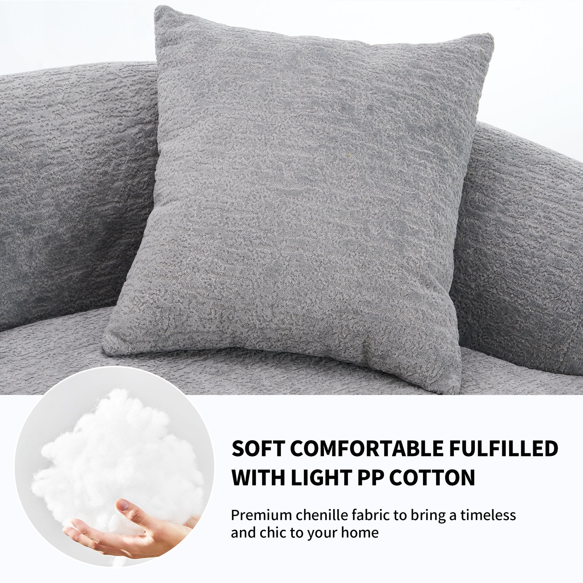 Chenille Spring-Core Compression Sofa — 4-Seat, 110"W — Grey
