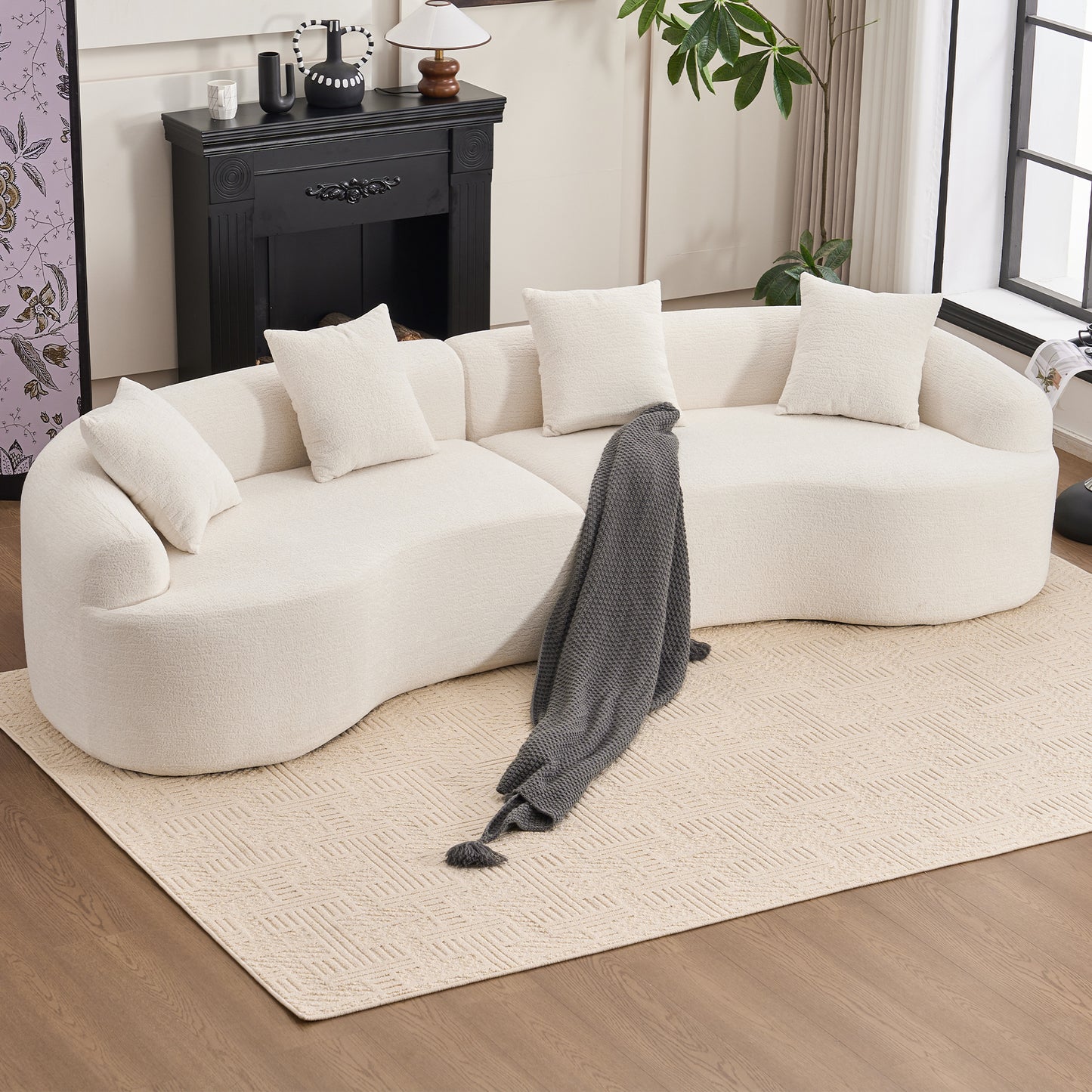 Chenille Spring-Core Compression Sofa — 4-Seat, 110"W — White