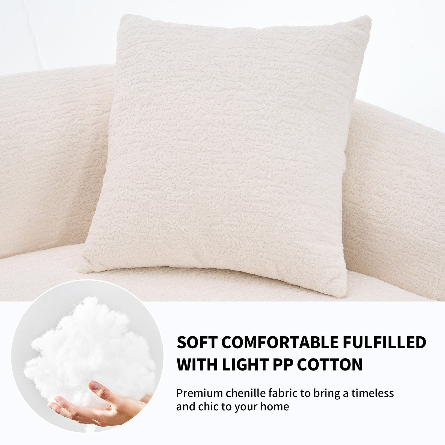 Chenille Spring-Core Compression Sofa — 4-Seat, 110"W — White