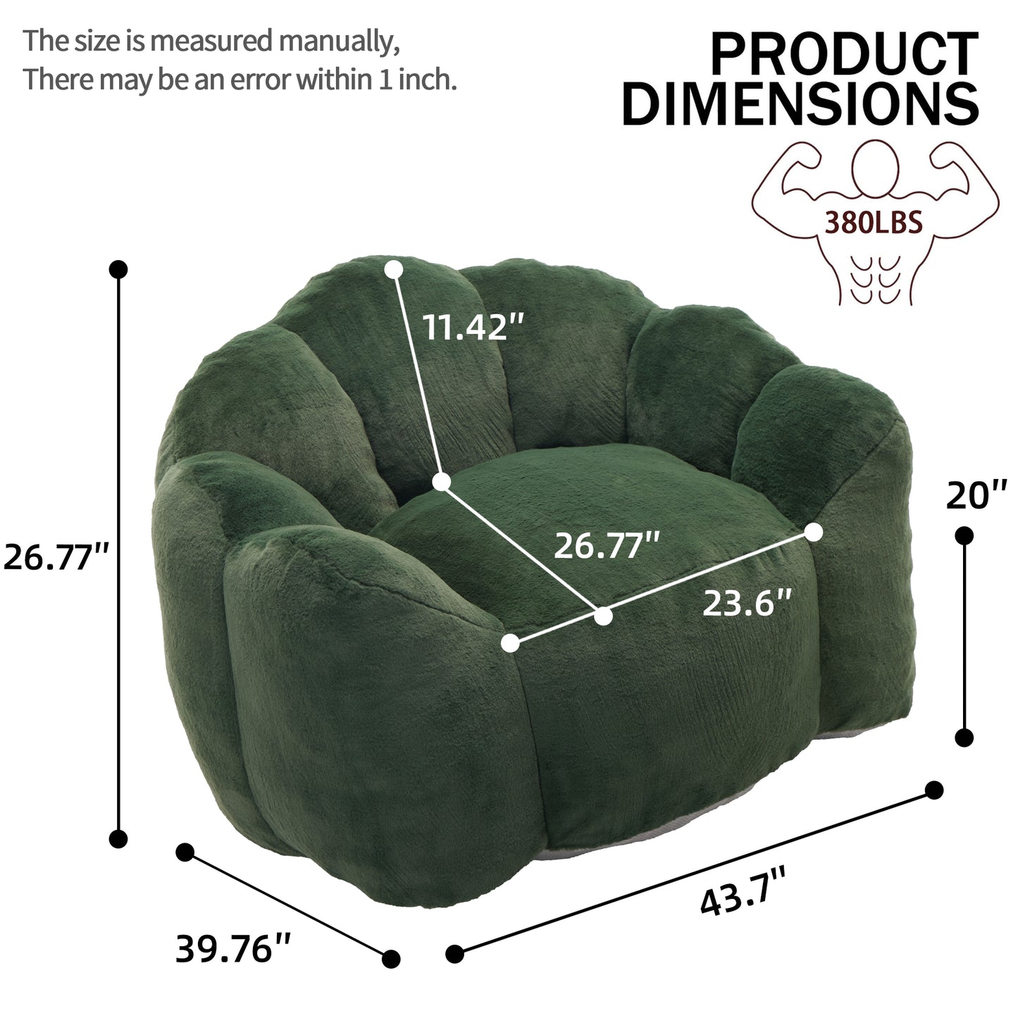 Faux Fur Compression Accent Chair — 1-Seat, 44"W — Green