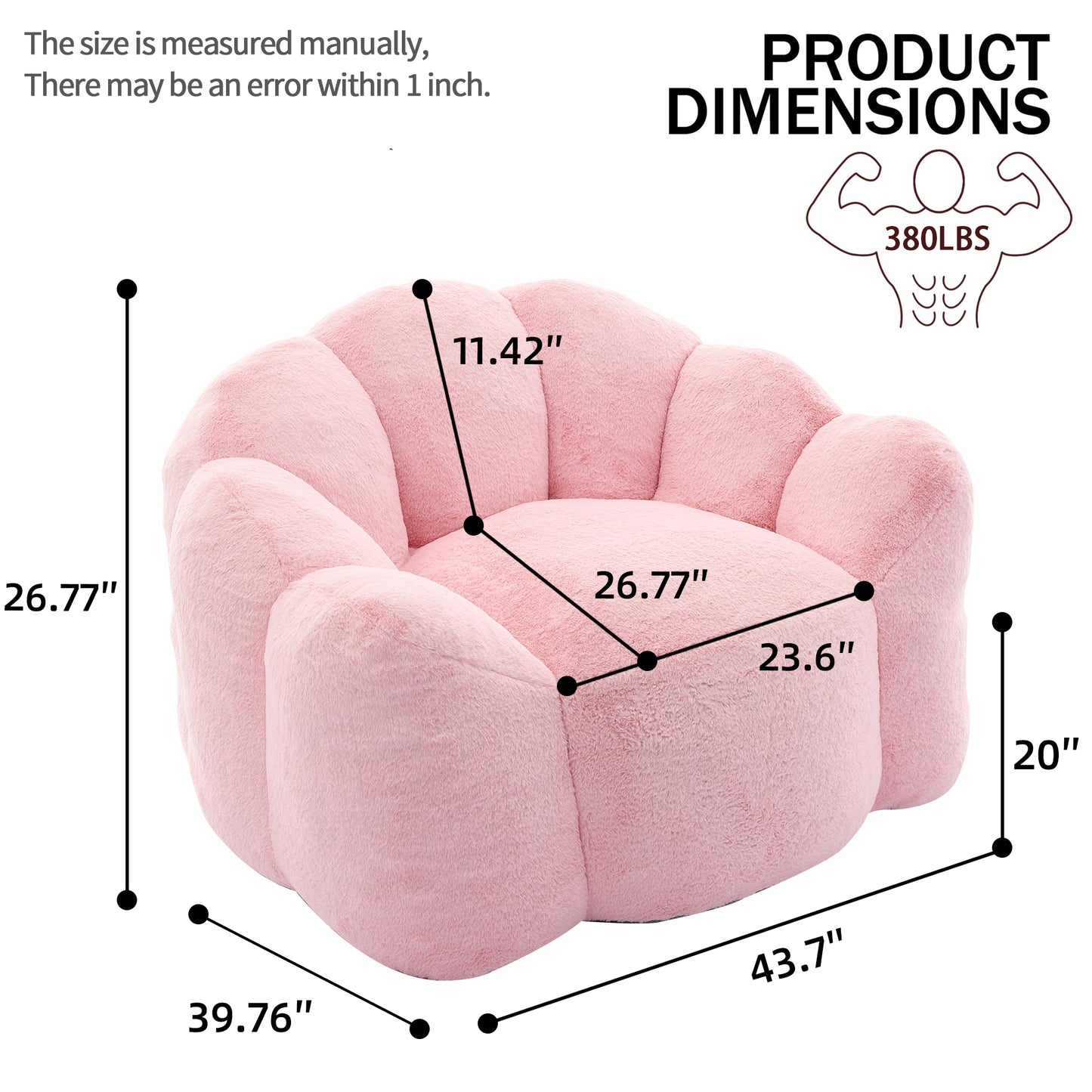 Faux Fur Compression Accent Chair — 1-Seat, 44"W — Pink
