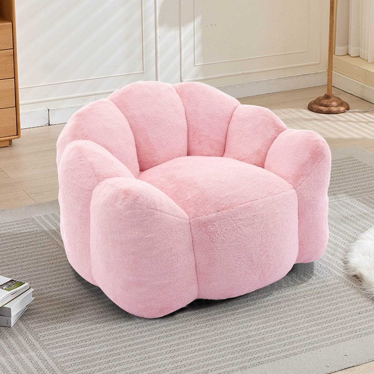 Faux Fur Compression Accent Chair — 1-Seat, 44"W — Pink