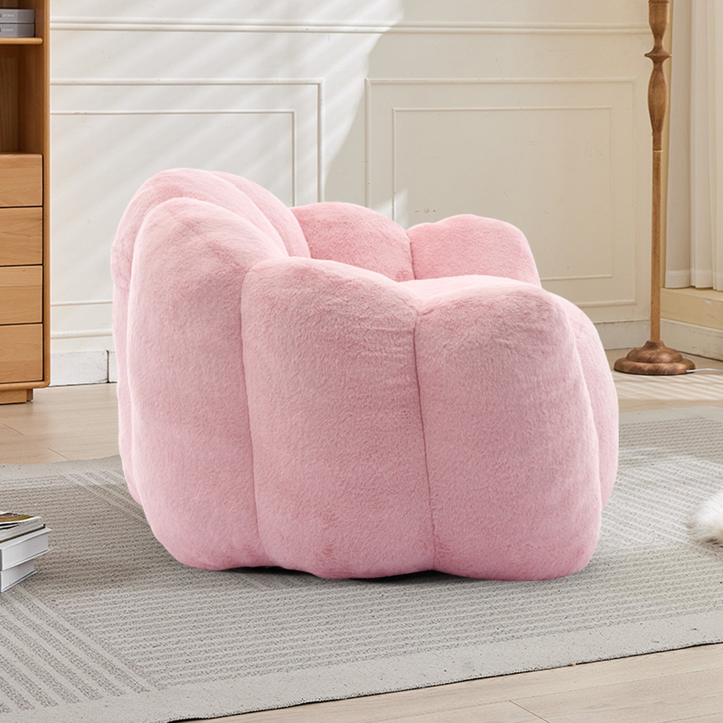 Faux Fur Compression Accent Chair — 1-Seat, 44"W — Pink
