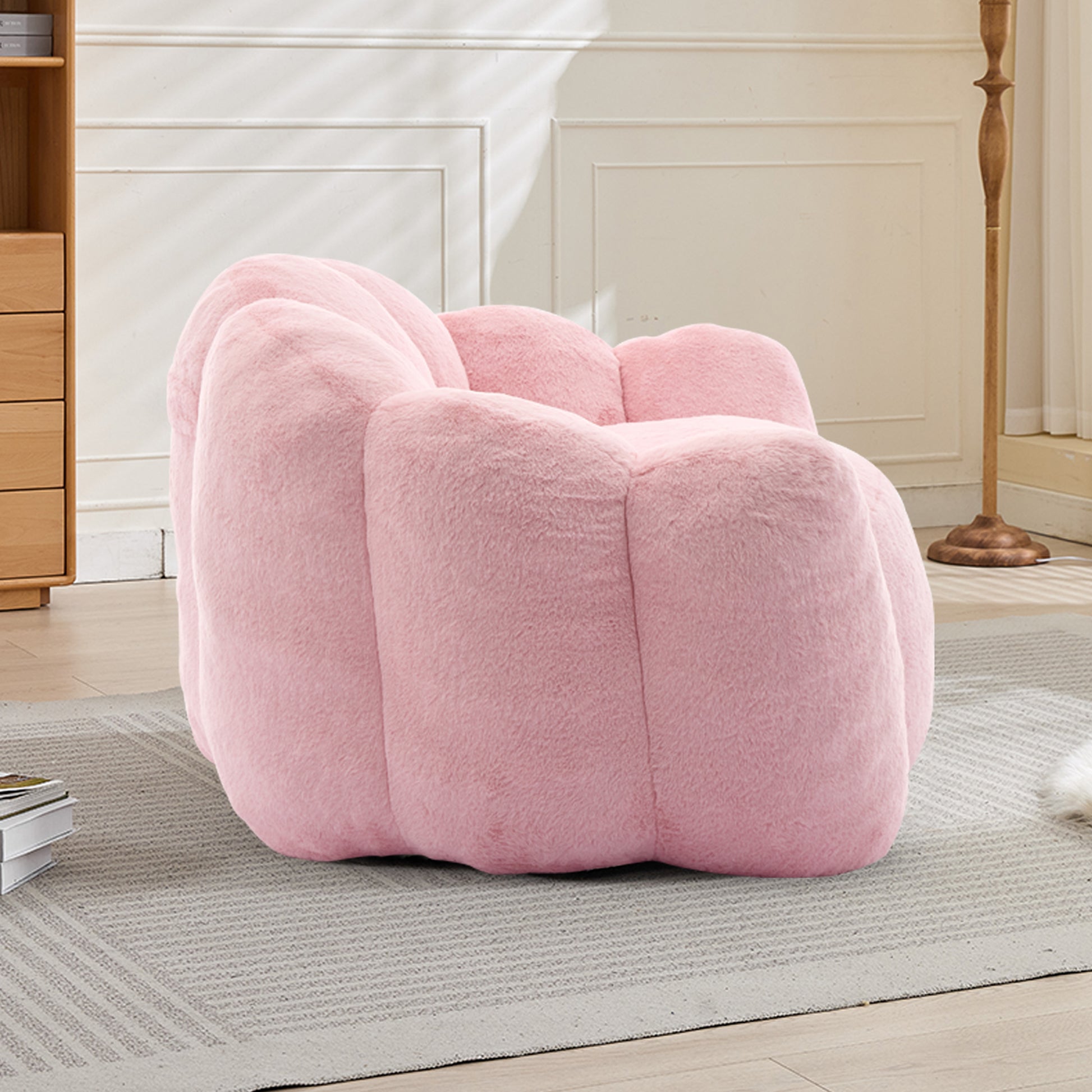 Faux Fur Compression Accent Chair — 1-Seat, 44"W — Pink