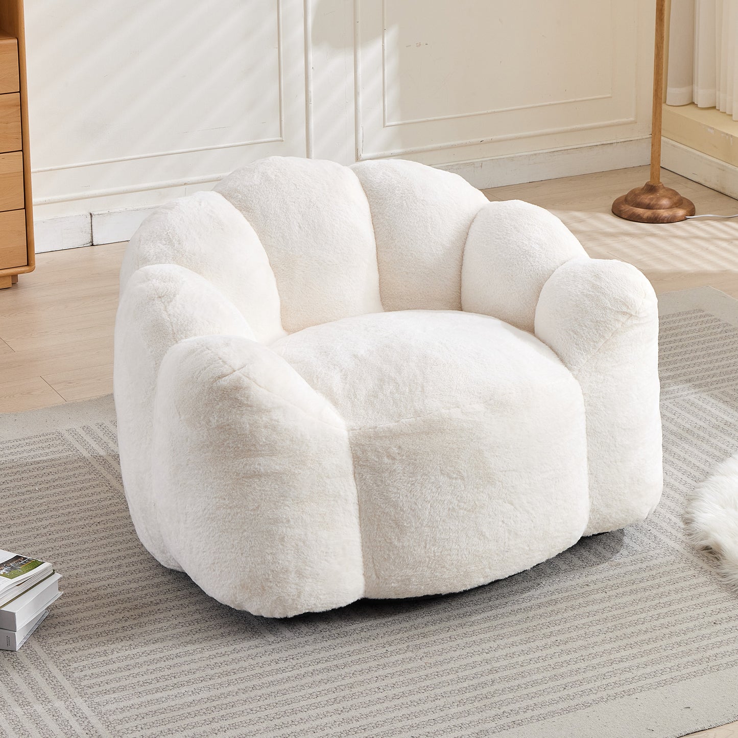 Faux Fur Compression Accent Chair — 1-Seat, 44"W — White