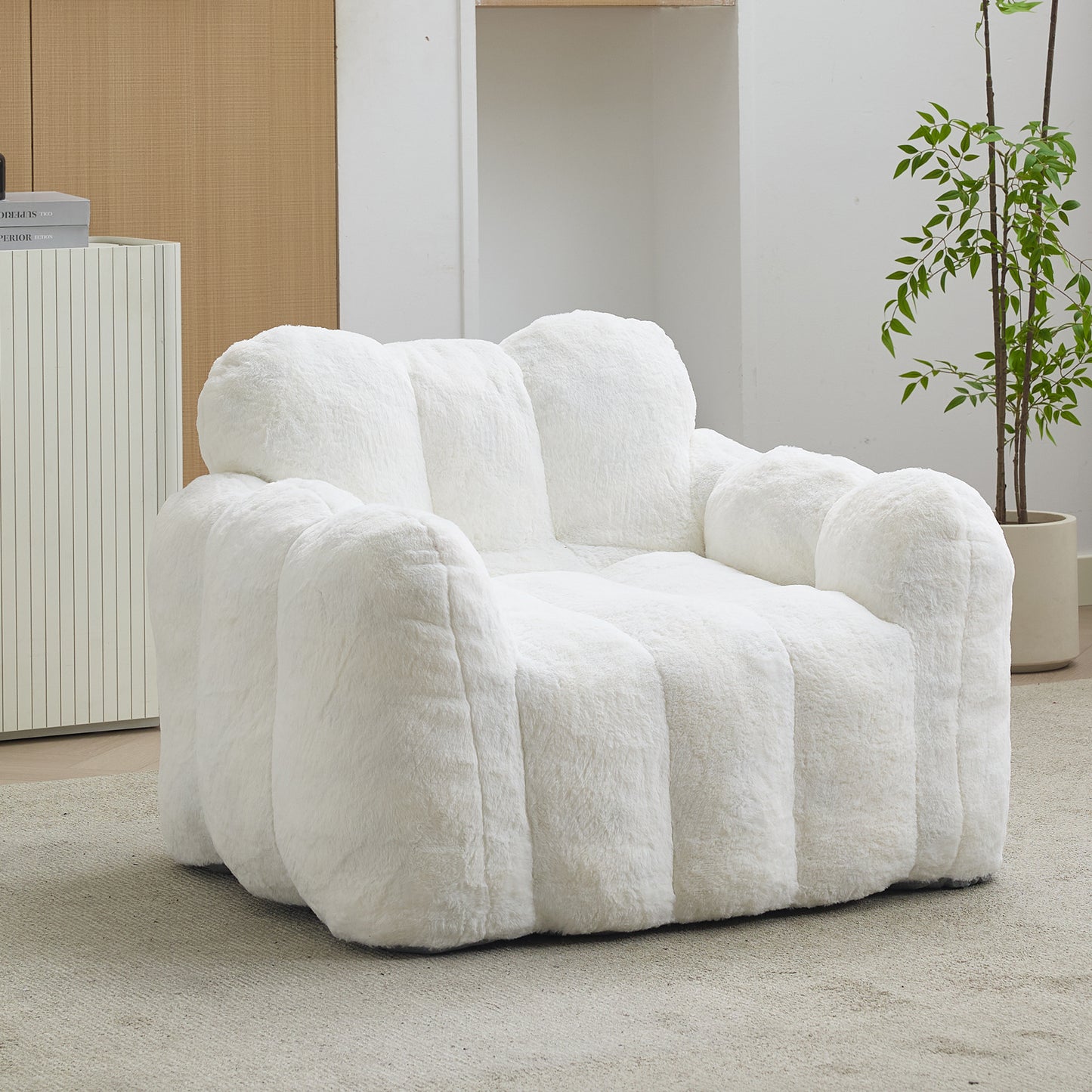 Faux Fur Compression Accent Chair — 1-Seat, 41"W — White