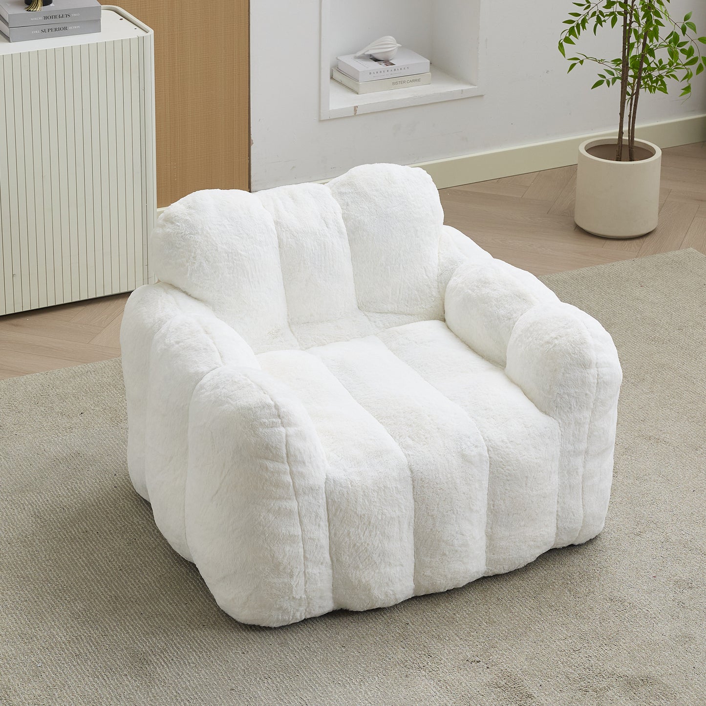 Faux Fur Compression Accent Chair — 1-Seat, 41"W — White