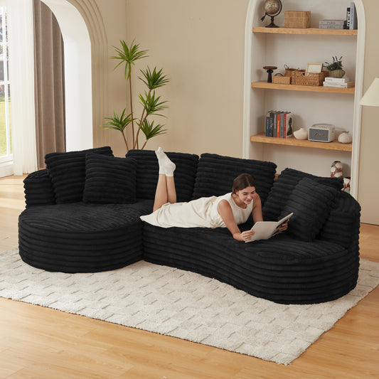 Corduroy Compression Sofa — 4-Seat, 121"W — Black