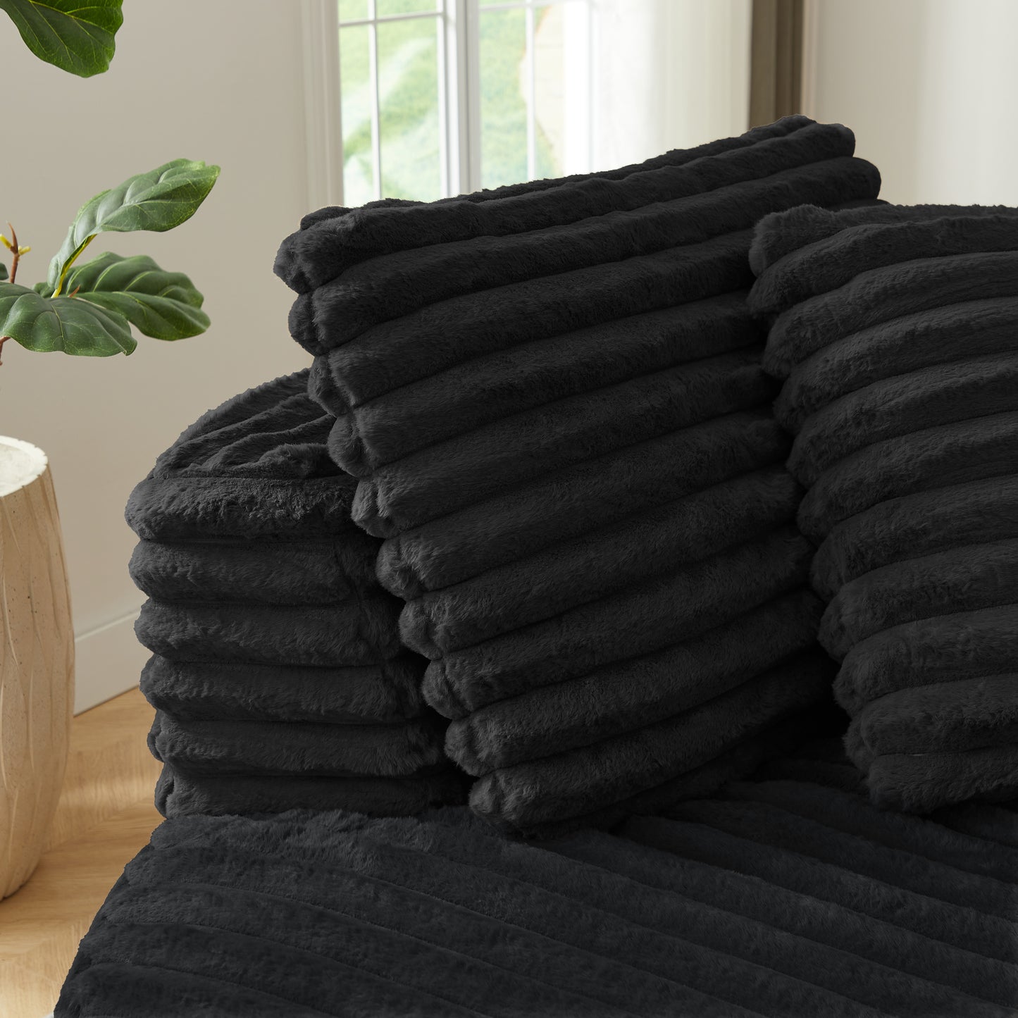 Corduroy Compression Sofa — 4-Seat, 121"W — Black