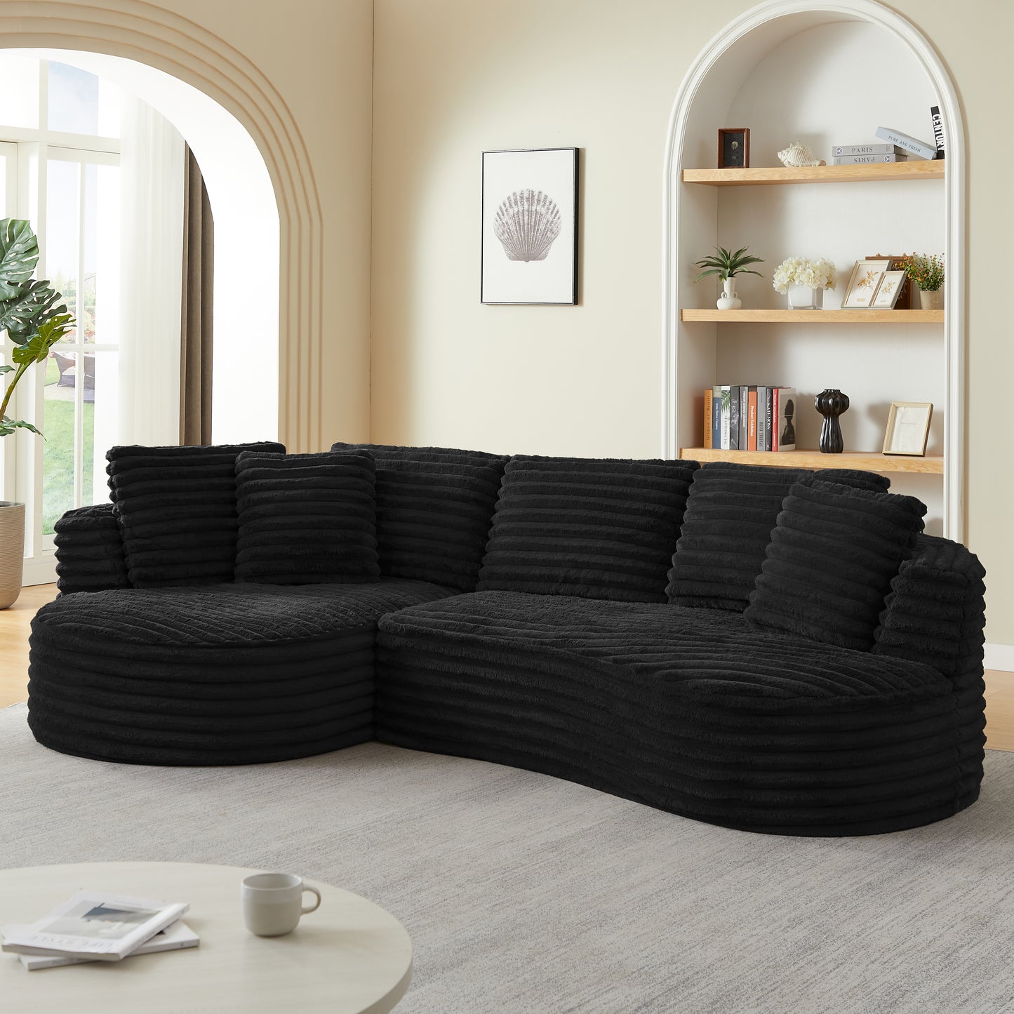 Corduroy Compression Sofa — 4-Seat, 121"W — Black