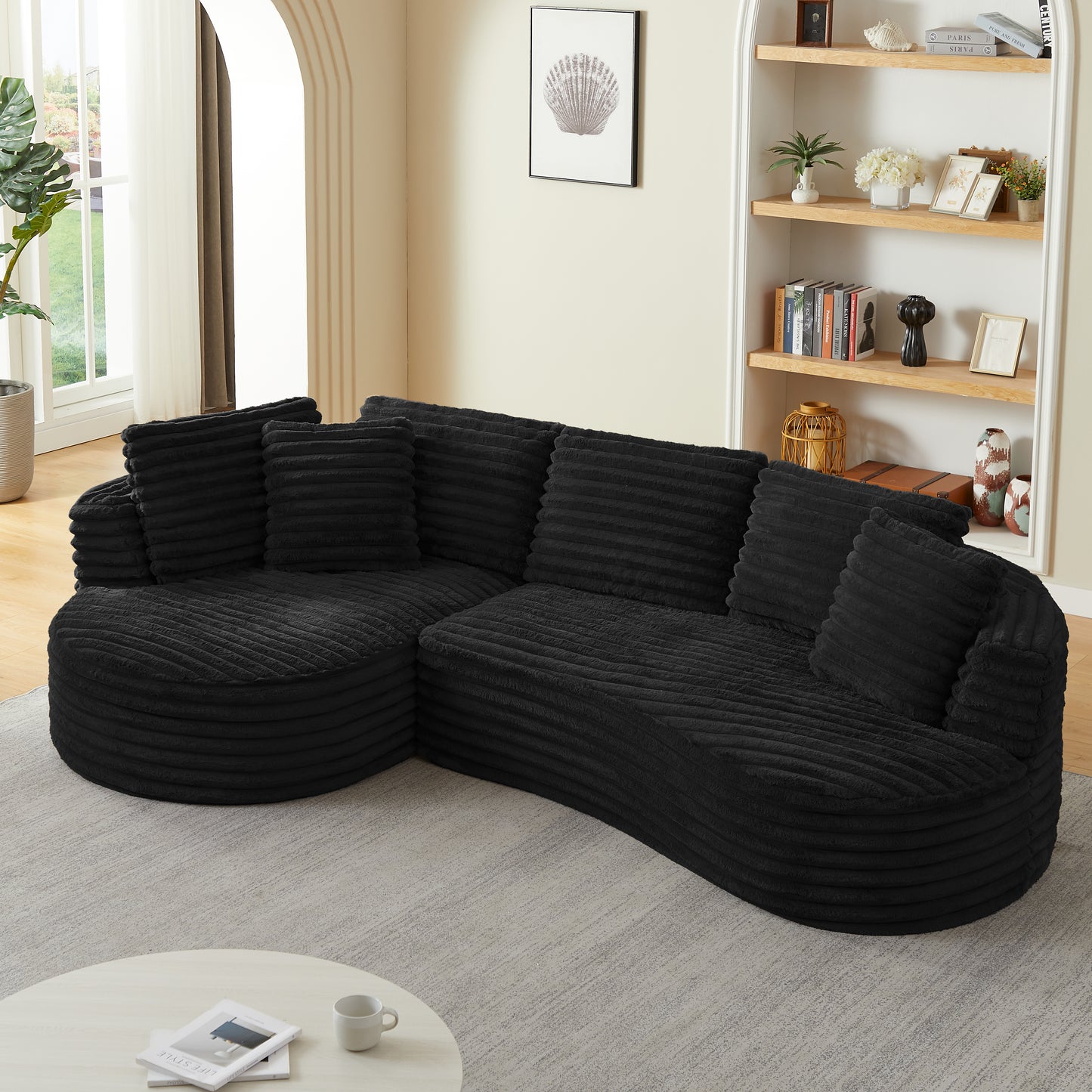 Corduroy Compression Sofa — 4-Seat, 121"W — Black