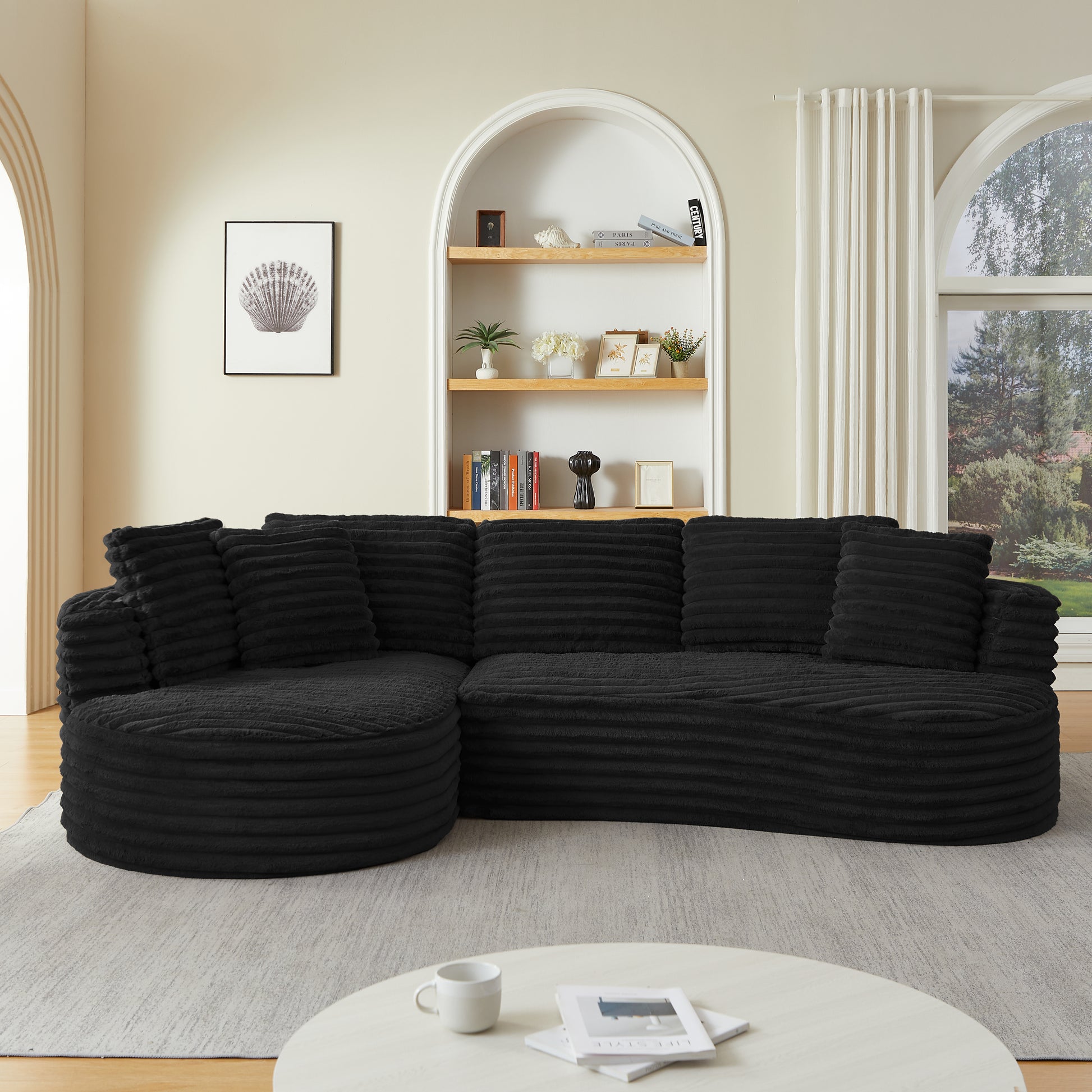 Corduroy Compression Sofa — 4-Seat, 121"W — Black