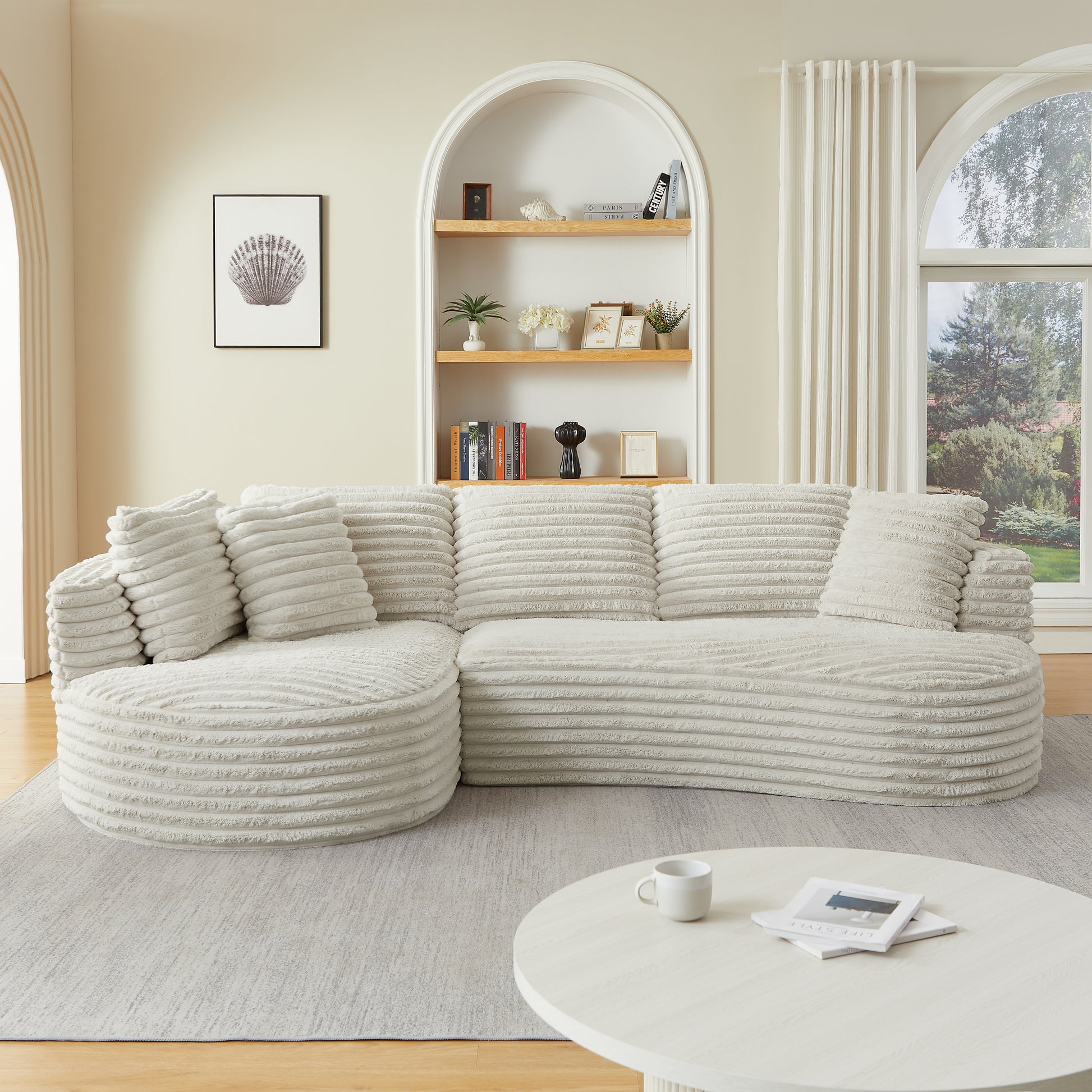 Corduroy Compression Sofa — 4-Seat, 121"W — Cream