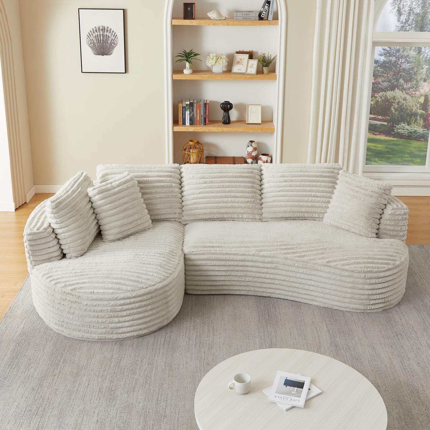 Corduroy Compression Sofa — 4-Seat, 121"W — Cream