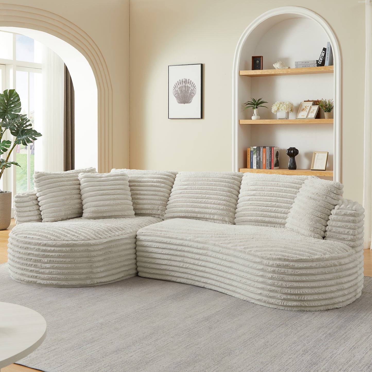 Corduroy Compression Sofa — 4-Seat, 121"W — Cream