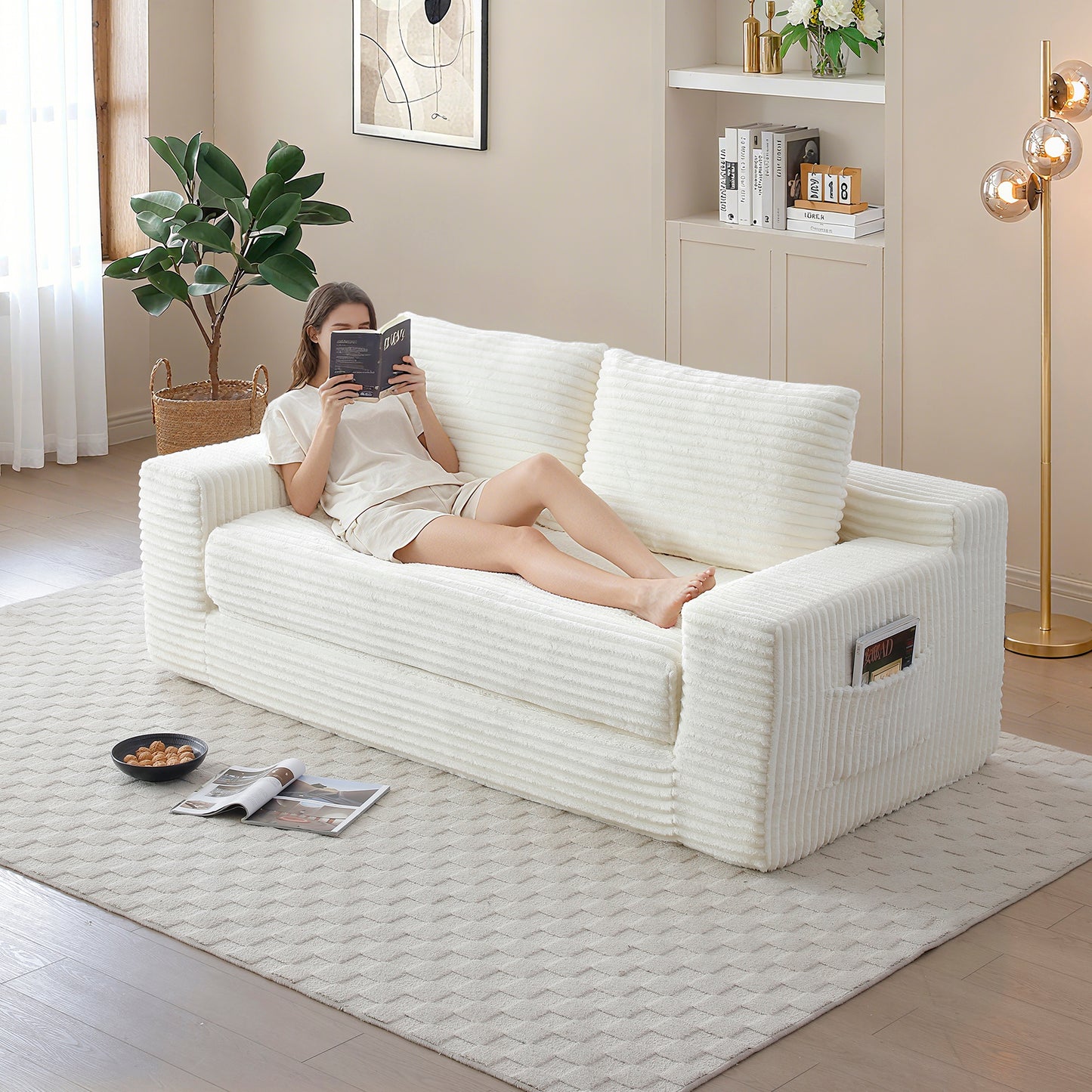 Corduroy Compression Sofa — 3-Seat, 73"W — Beige