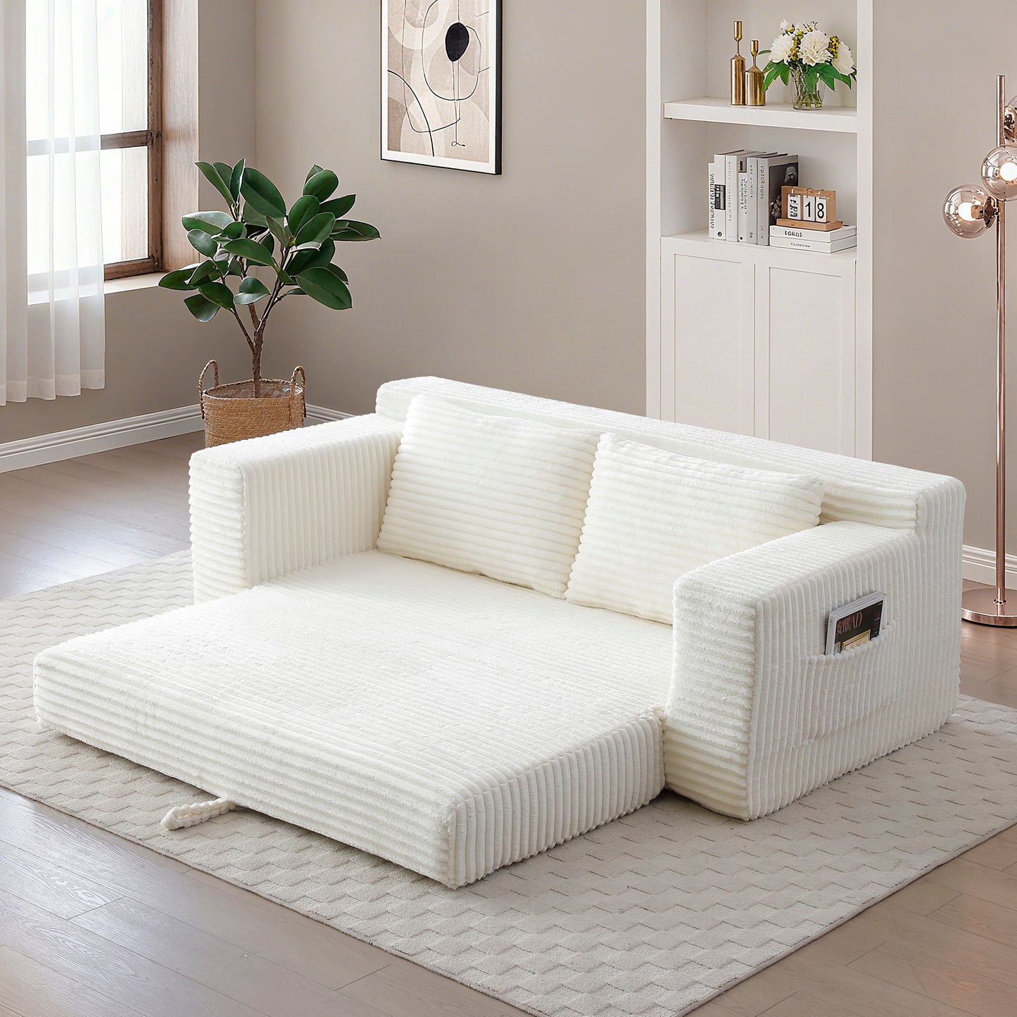 Corduroy Compression Sofa — 3-Seat, 73"W — Beige