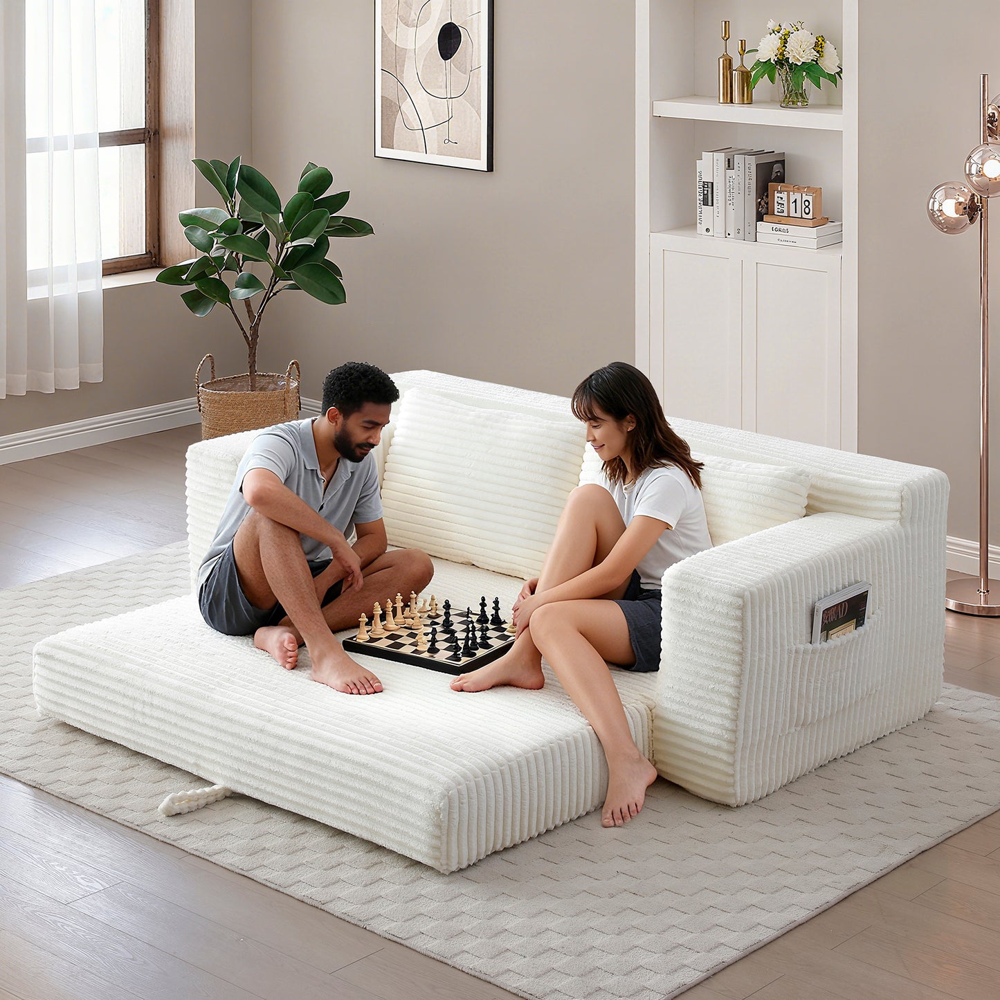 Corduroy Compression Sofa — 3-Seat, 73"W — Beige