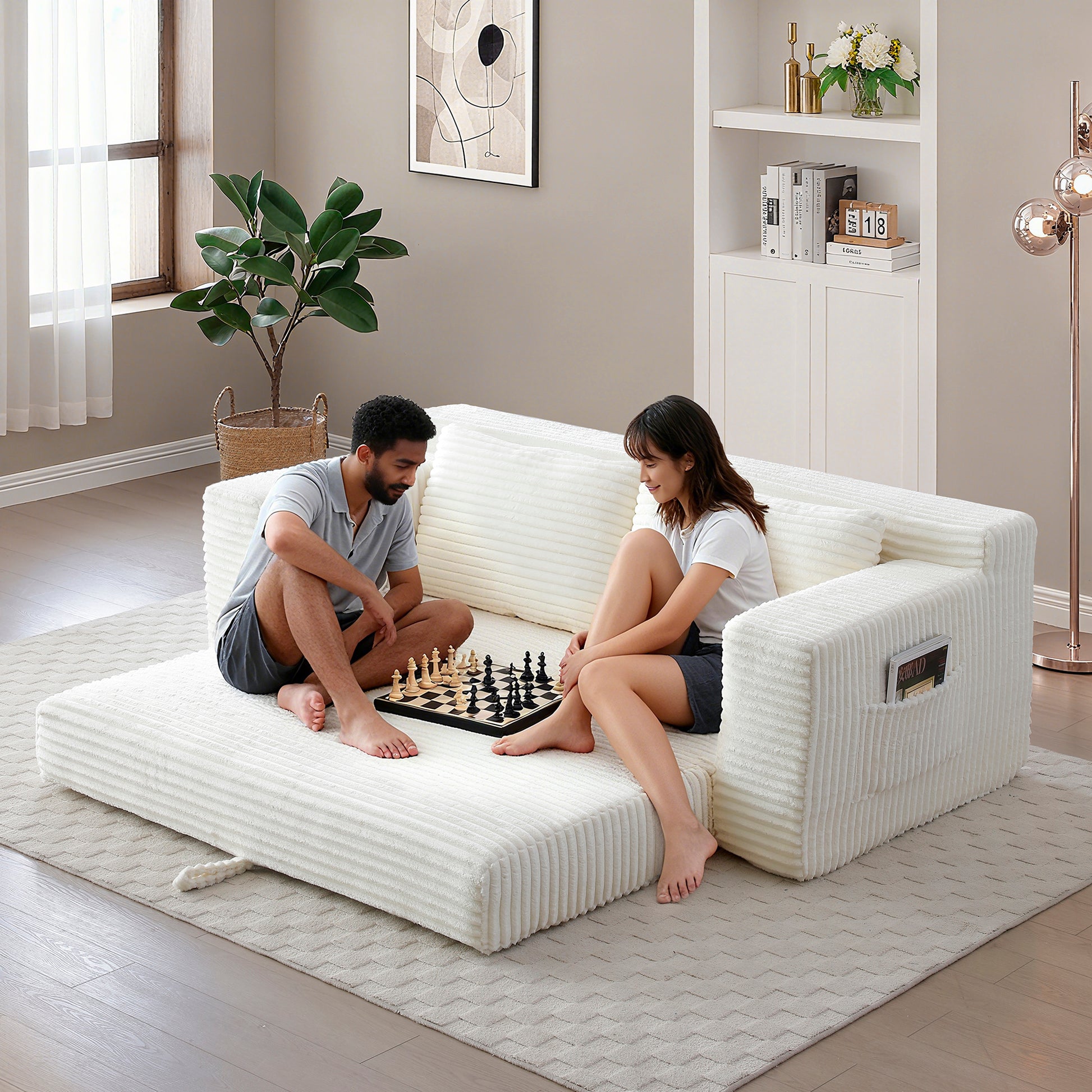 Corduroy Compression Sofa — 3-Seat, 73"W — Beige