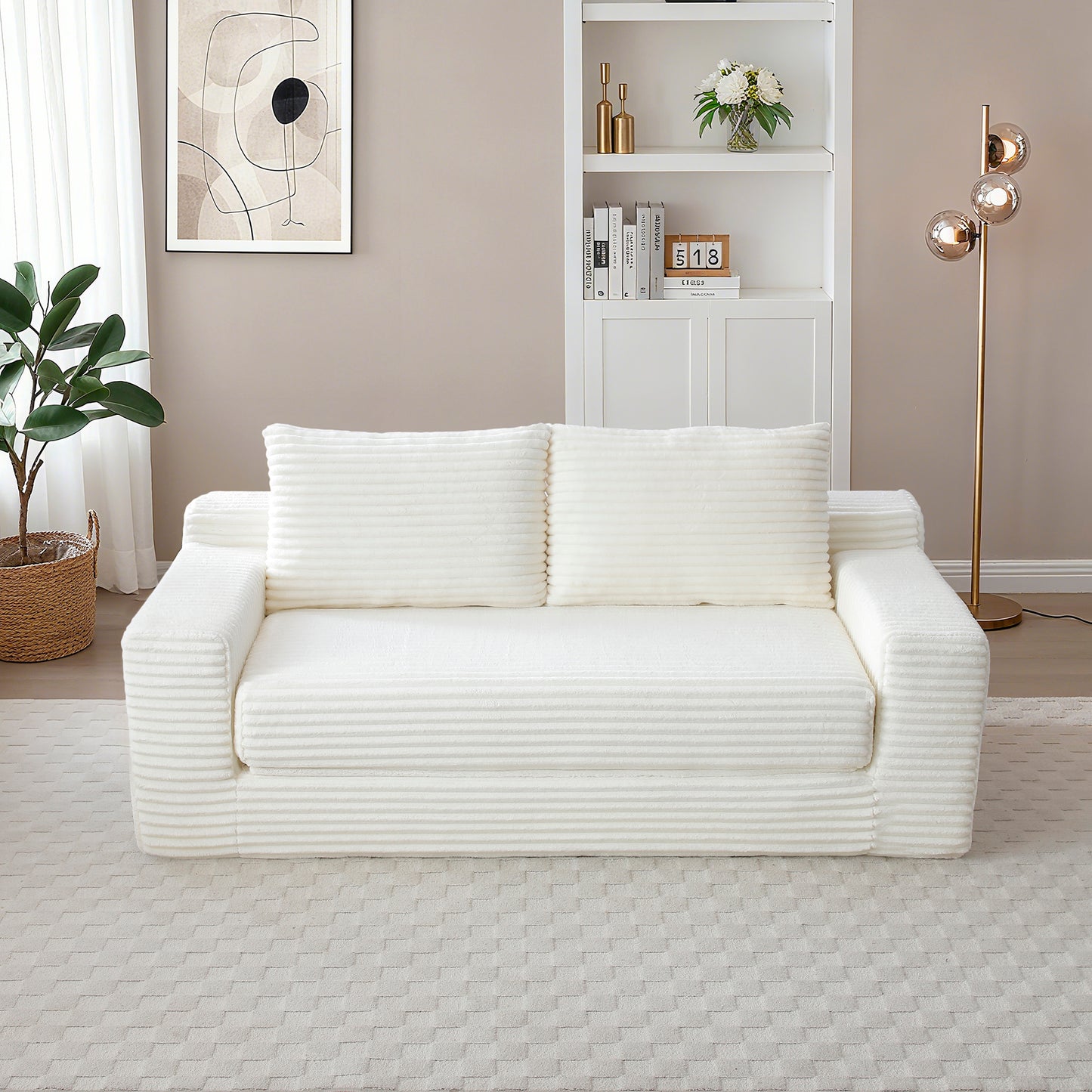 Corduroy Compression Sofa — 3-Seat, 73"W — Beige