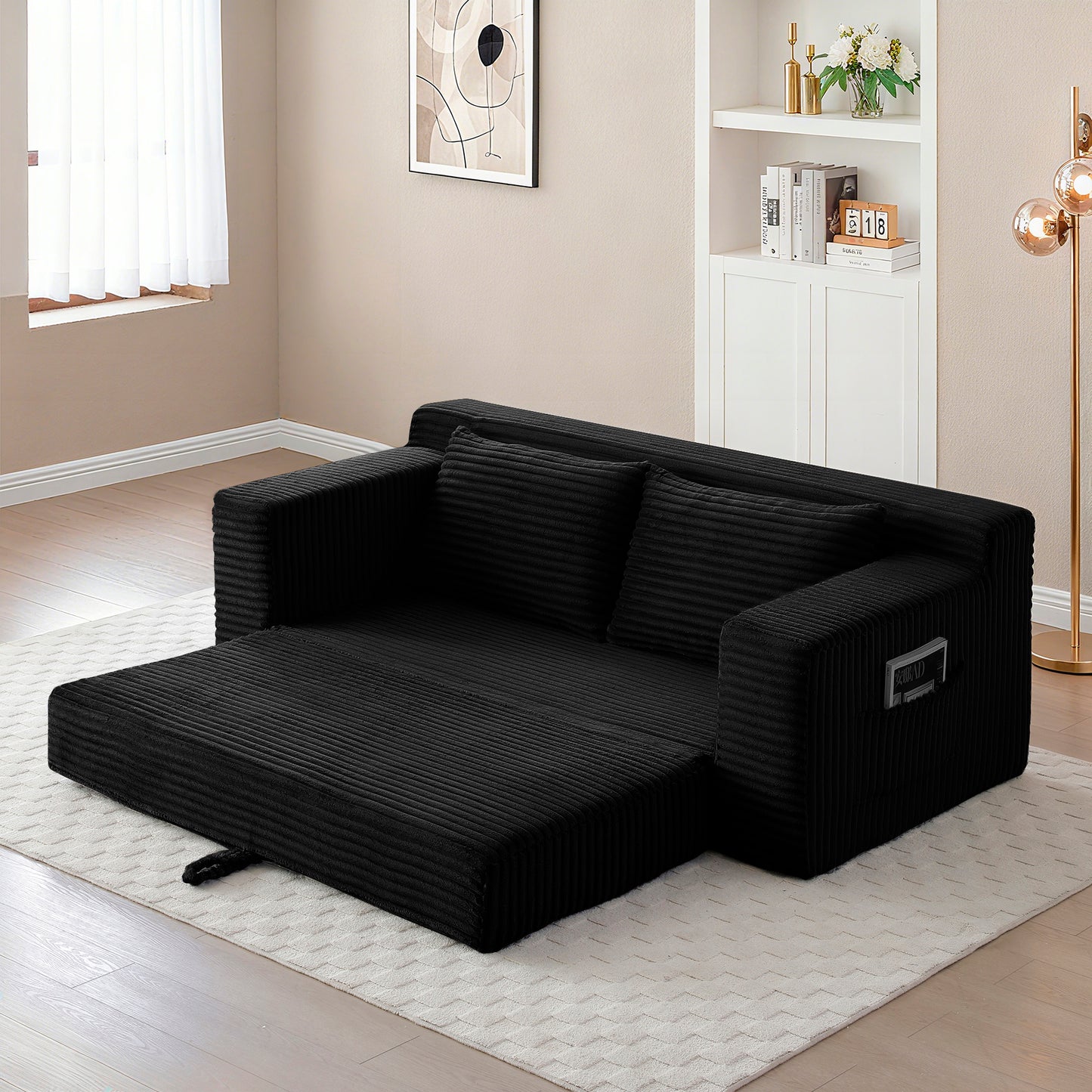 Corduroy Compression Sofa — 3-Seat, 73"W — Black