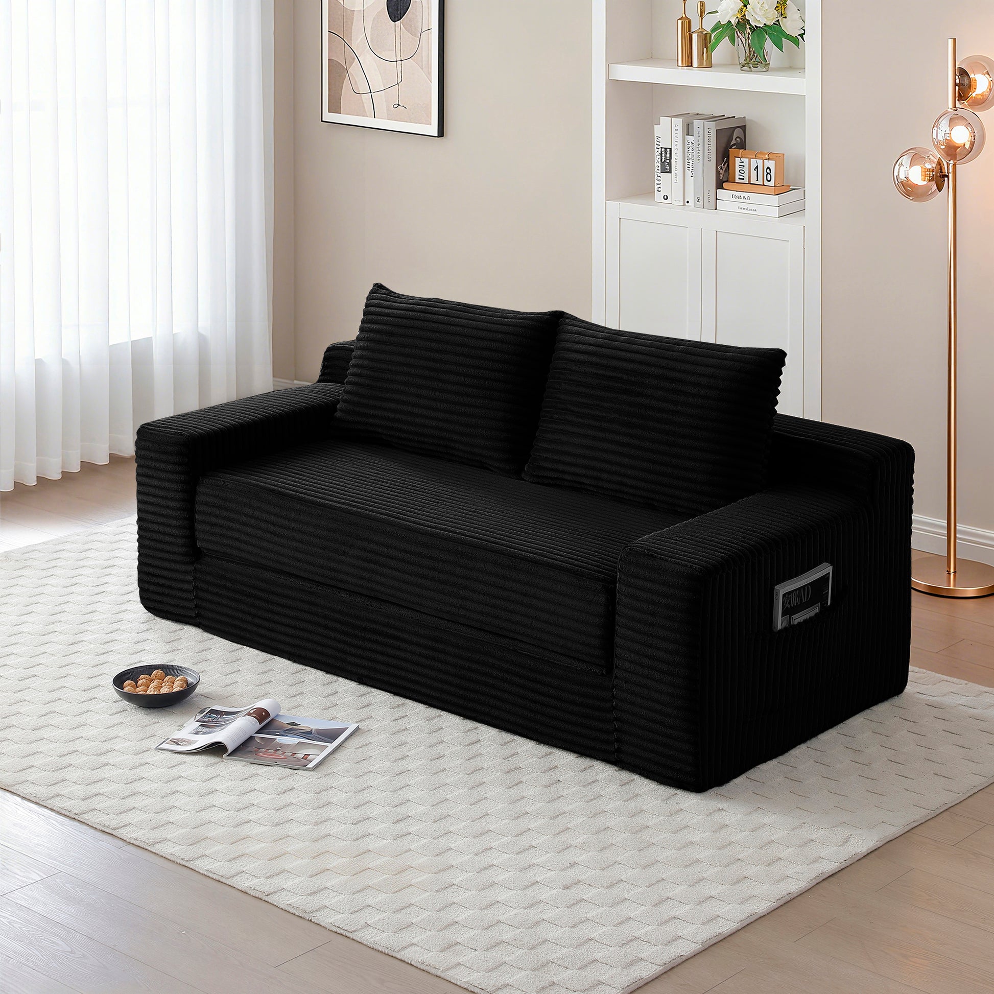 Corduroy Compression Sofa — 3-Seat, 73"W — Black