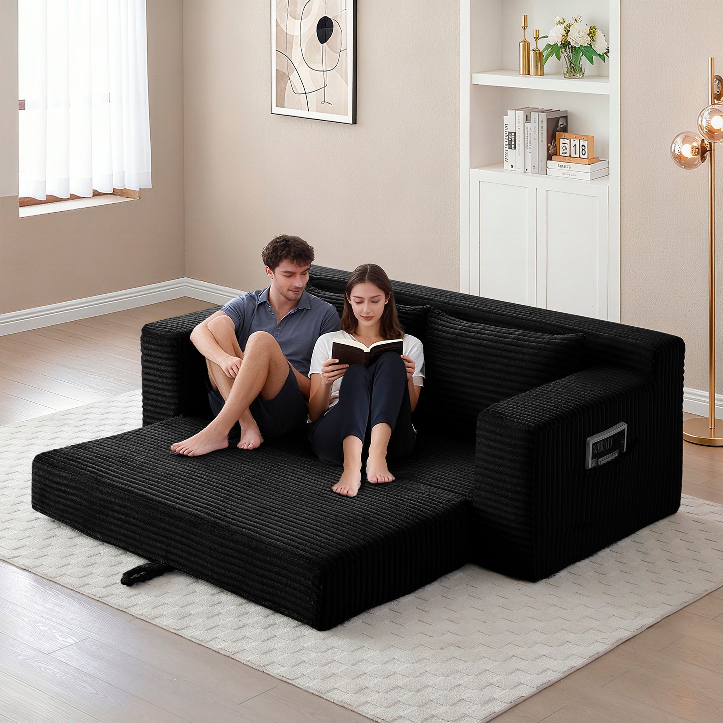 Corduroy Compression Sofa — 3-Seat, 73"W — Black