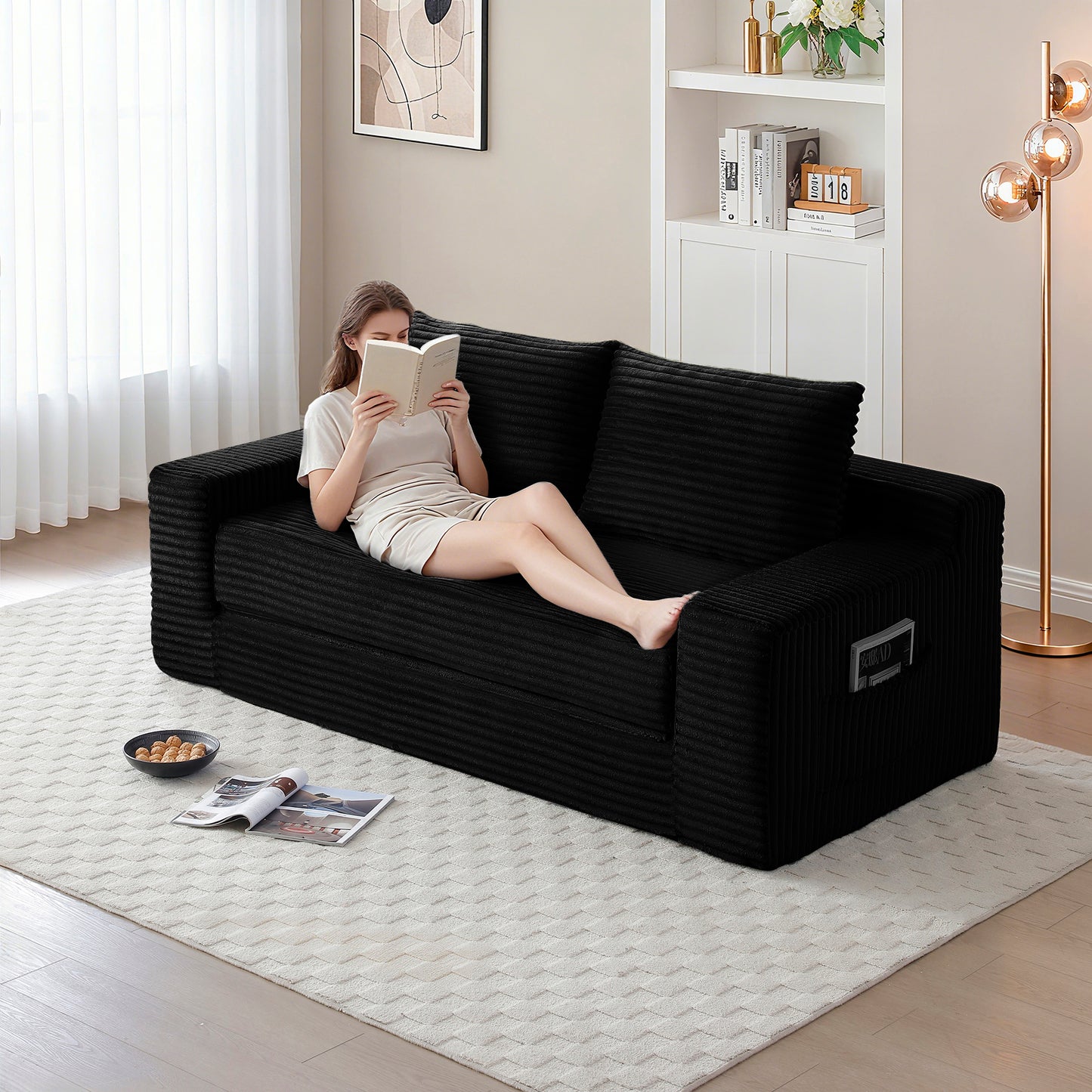 Corduroy Compression Sofa — 3-Seat, 73"W — Black