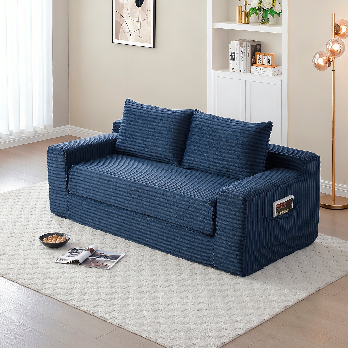 Corduroy Compression Sofa — 3-Seat, 73"W — Blue