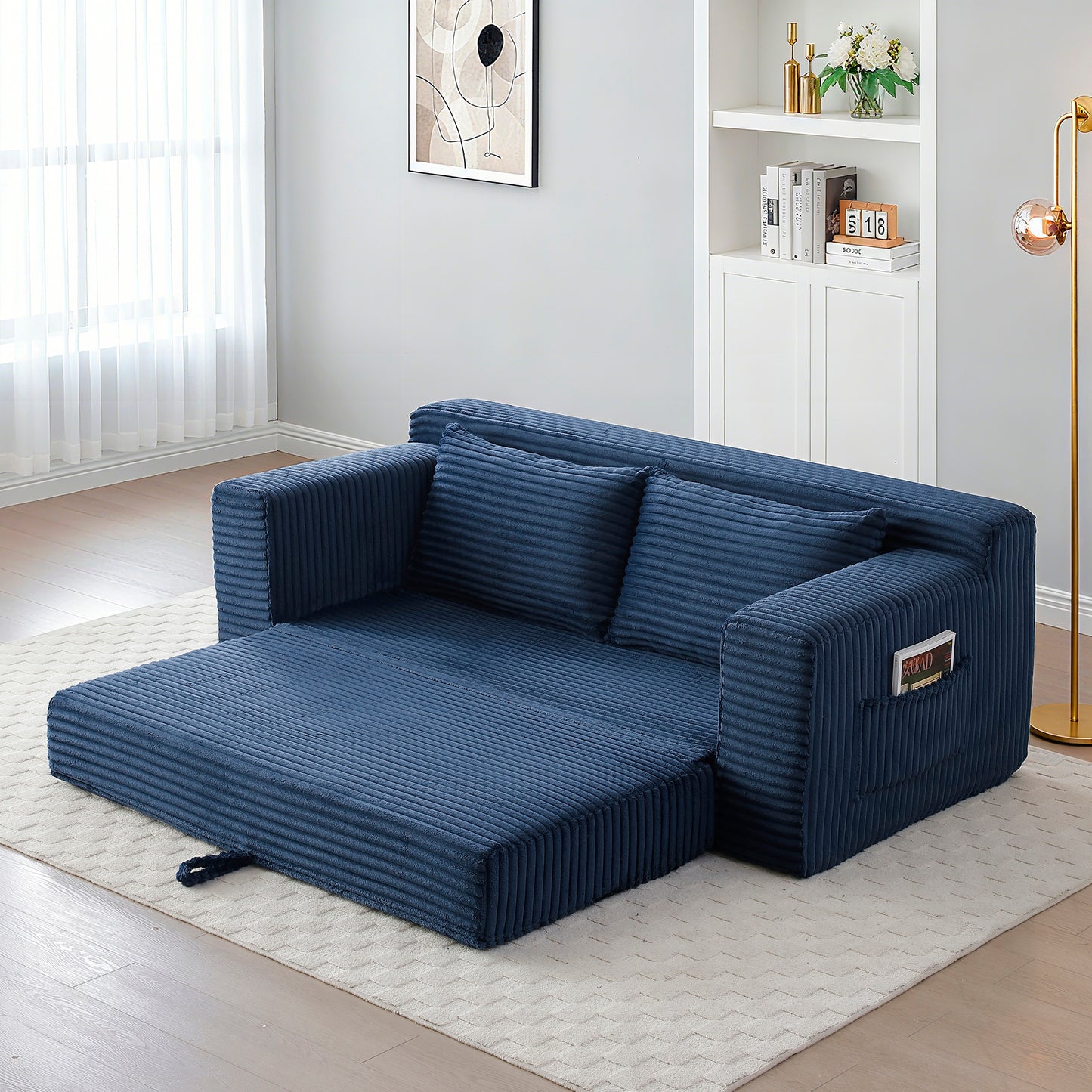 Corduroy Compression Sofa — 3-Seat, 73"W — Blue