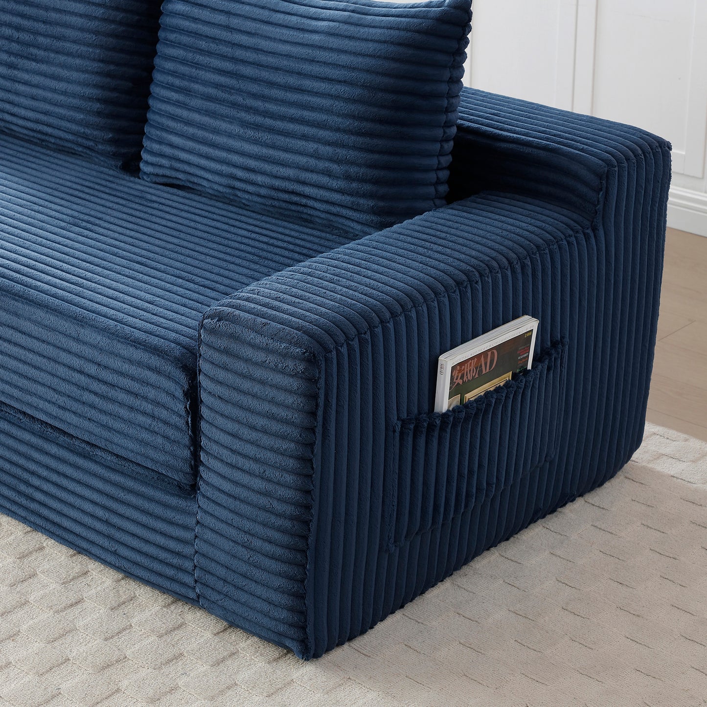 Corduroy Compression Sofa — 3-Seat, 73"W — Blue