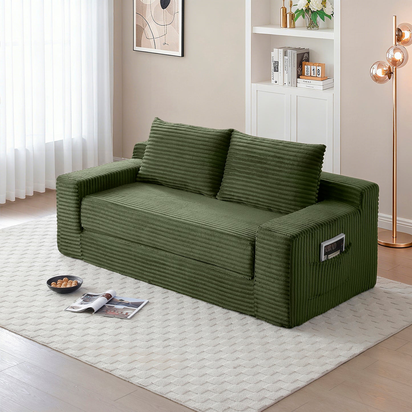 Corduroy Compression Sofa — 3-Seat, 73"W — Green