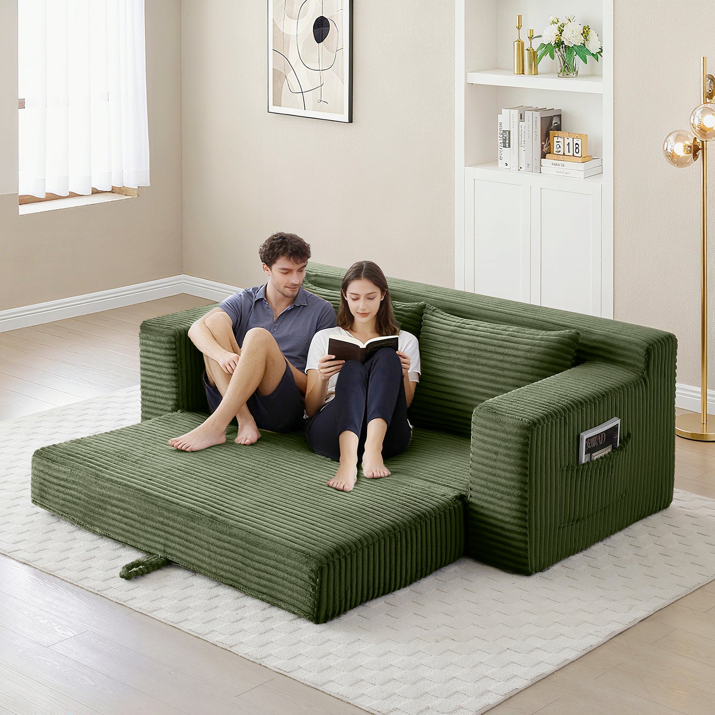 Corduroy Compression Sofa — 3-Seat, 73"W — Green