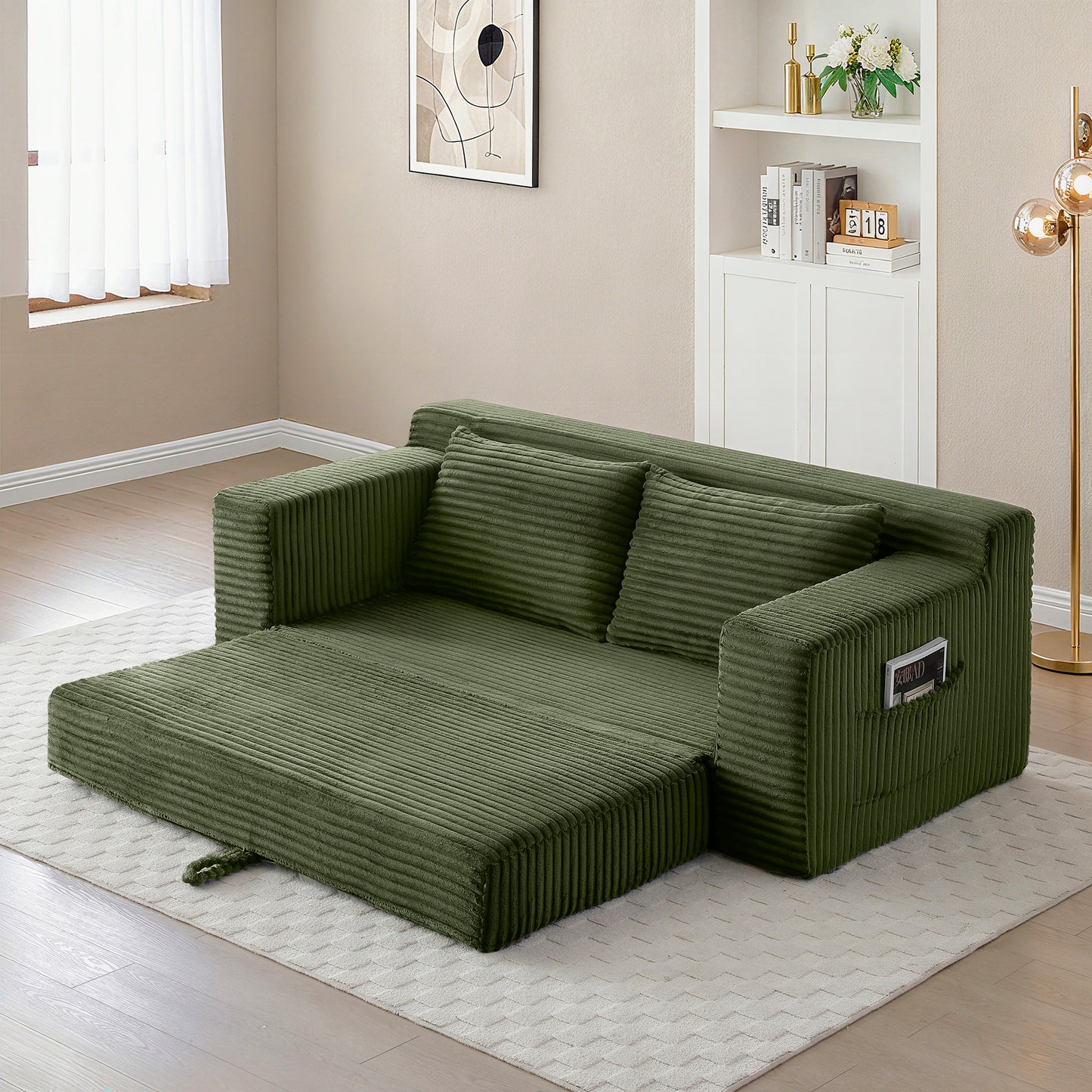 Corduroy Compression Sofa — 3-Seat, 73"W — Green