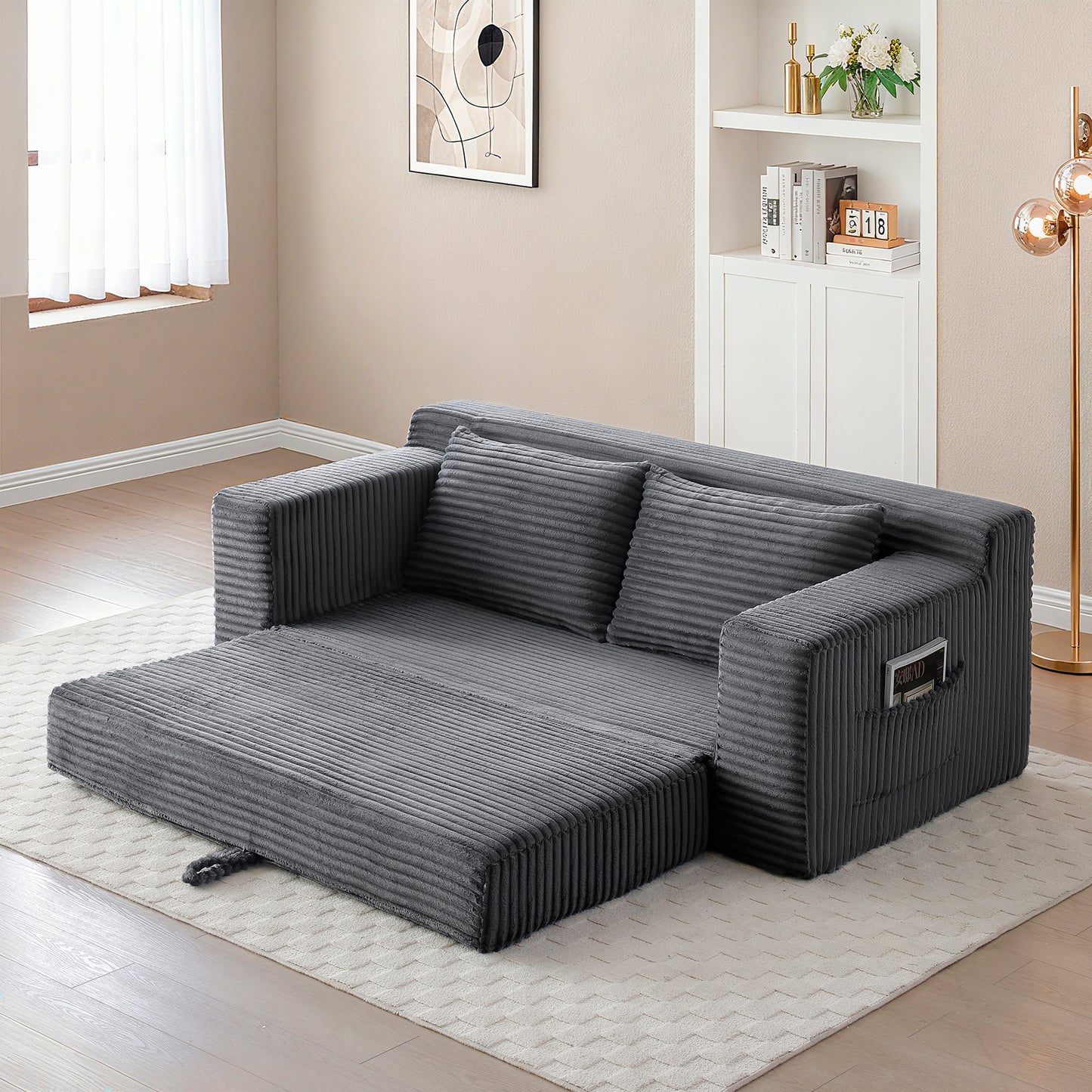 Corduroy Compression Sofa — 3-Seat, 73"W — Grey