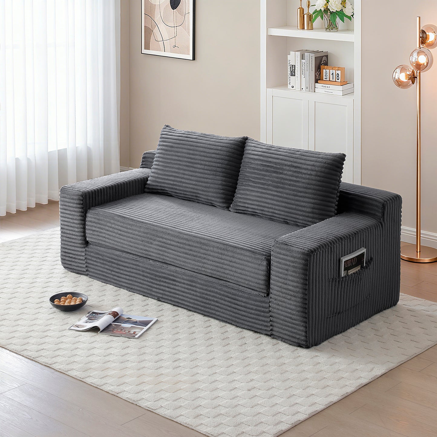Corduroy Compression Sofa — 3-Seat, 73"W — Grey