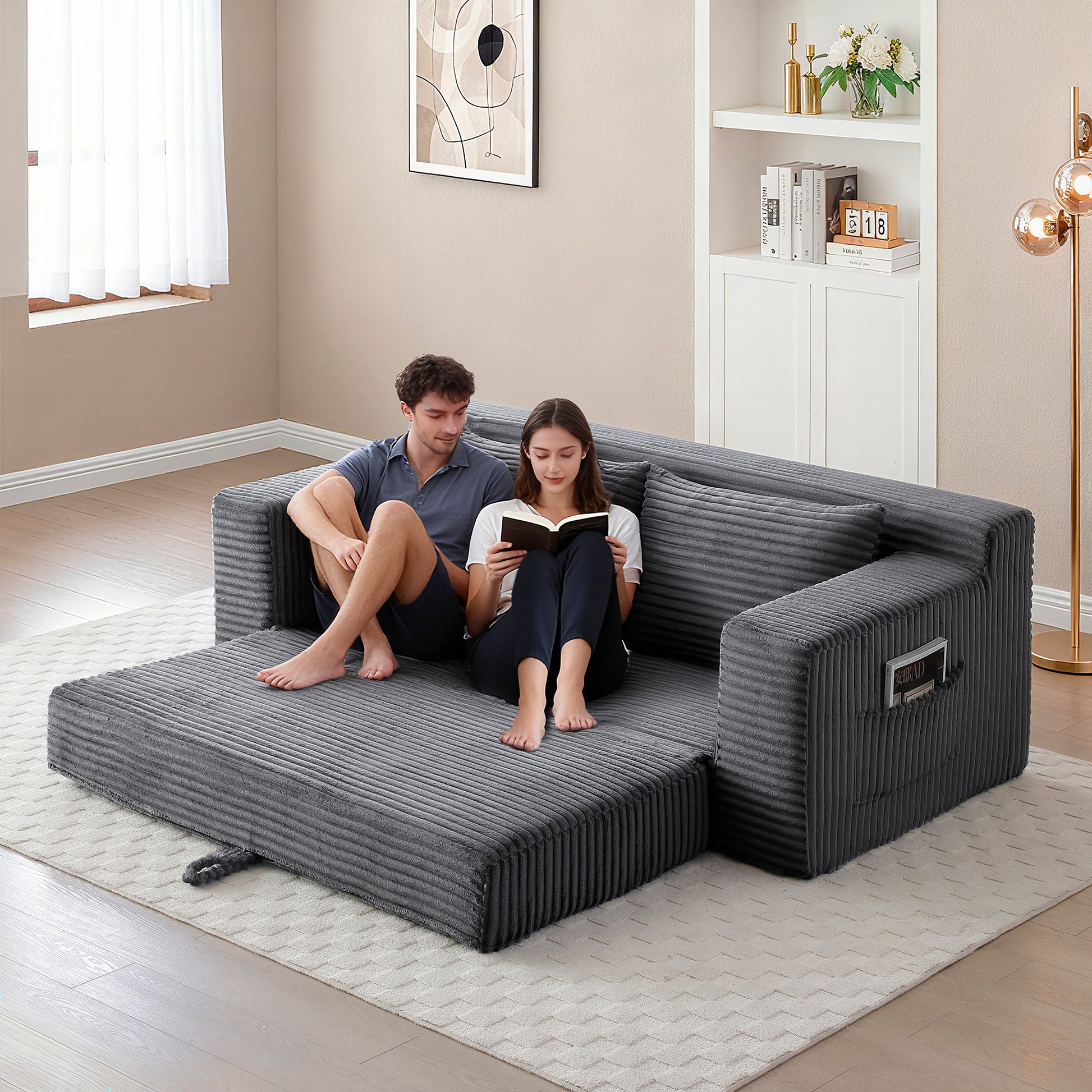 Corduroy Compression Sofa — 3-Seat, 73"W — Grey
