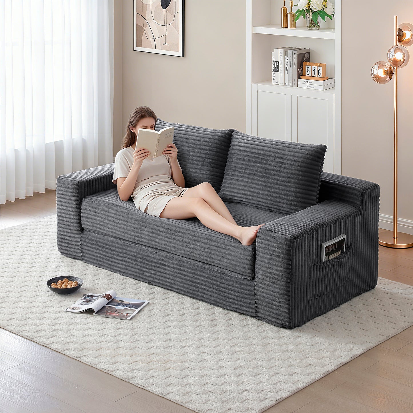 Corduroy Compression Sofa — 3-Seat, 73"W — Grey