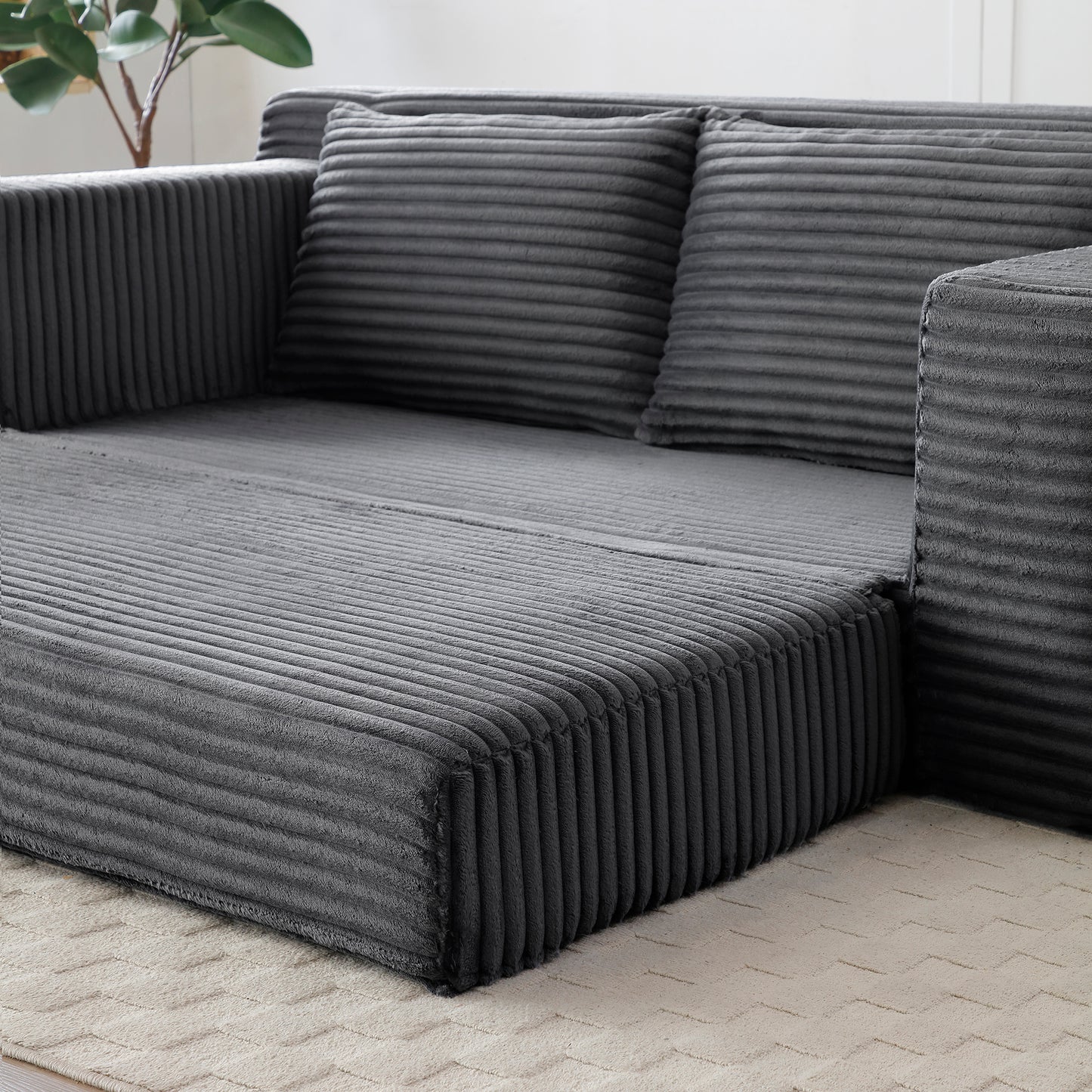 Corduroy Compression Sofa — 3-Seat, 73"W — Grey
