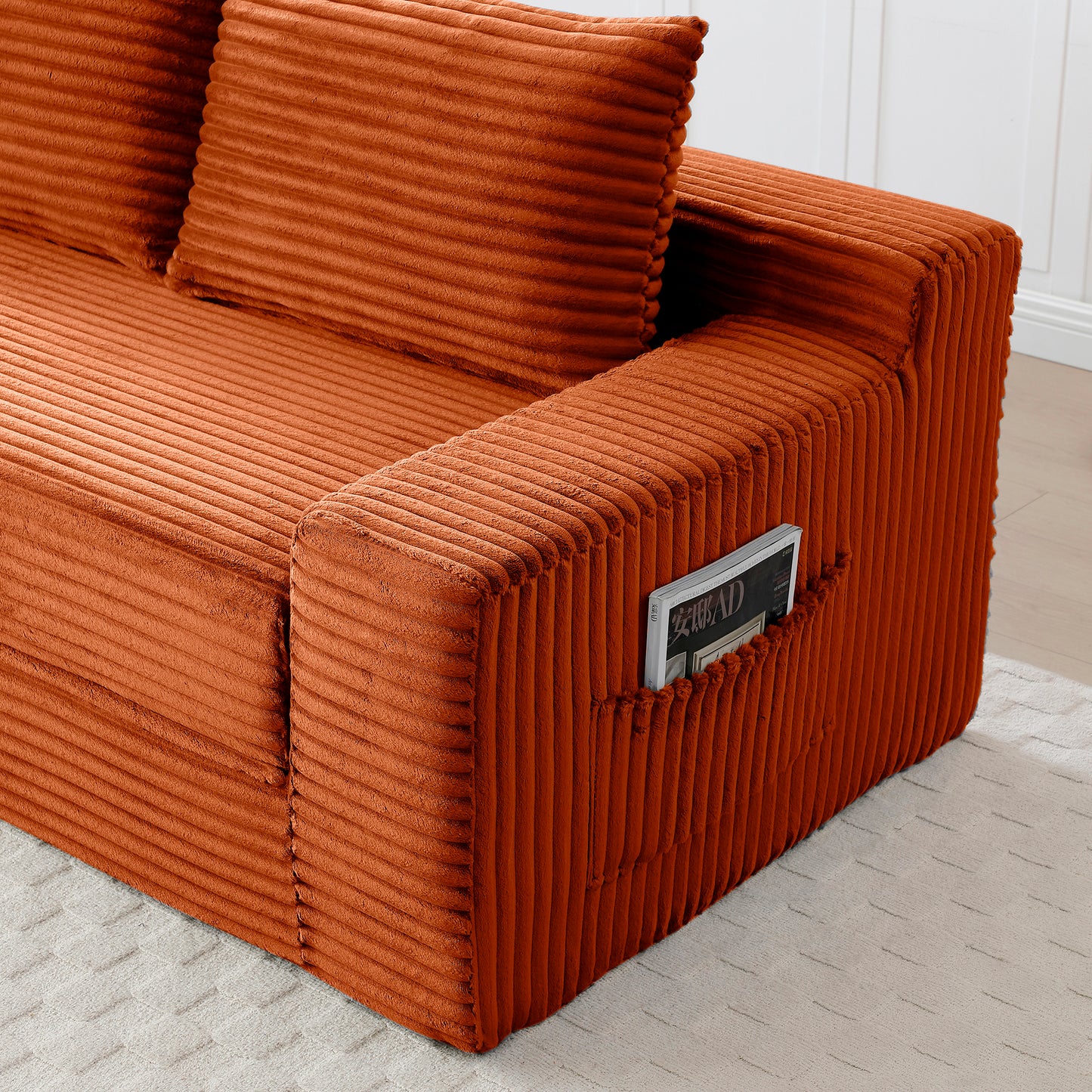 Corduroy Compression Sofa — 3-Seat, 73"W — Orange