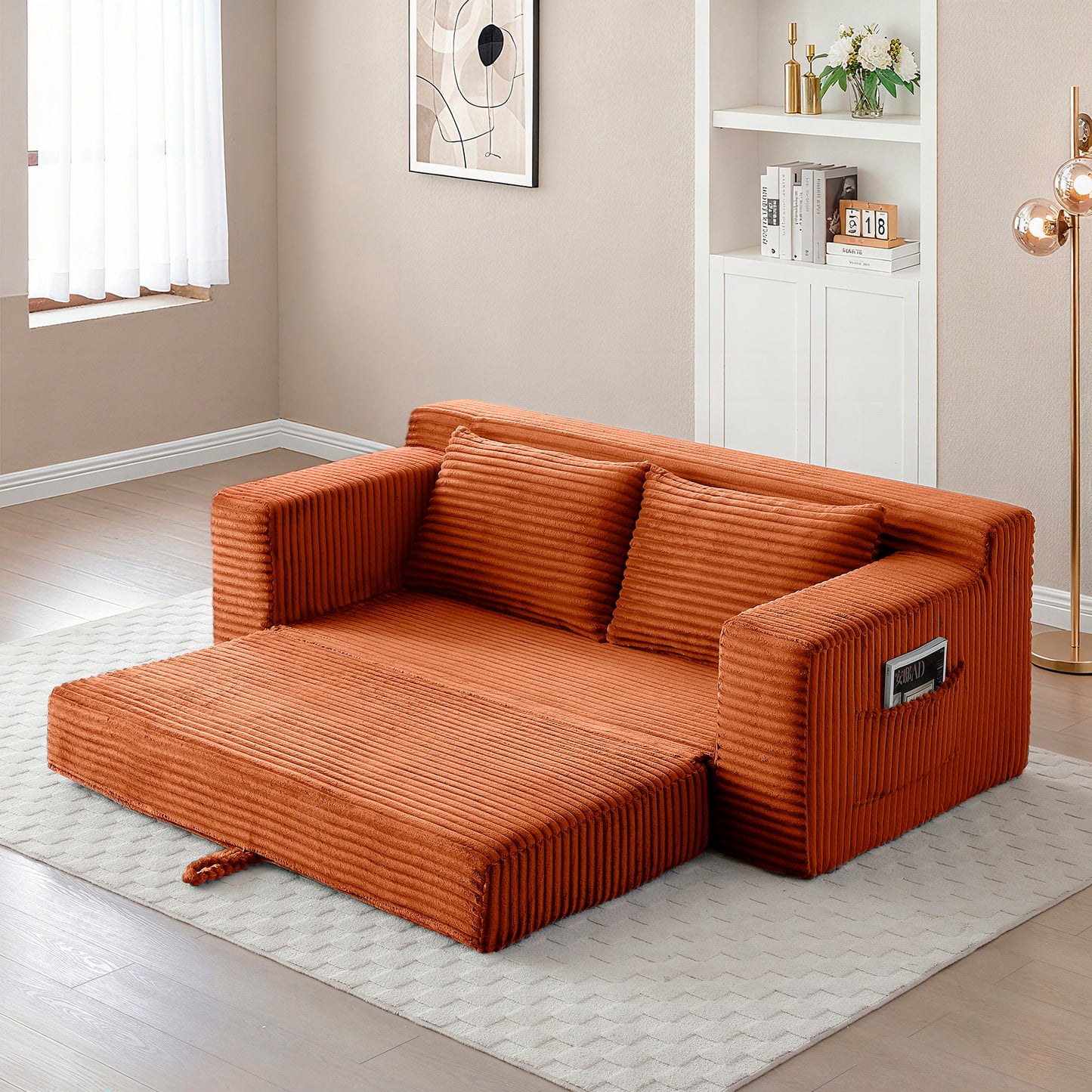 Corduroy Compression Sofa — 3-Seat, 73"W — Orange