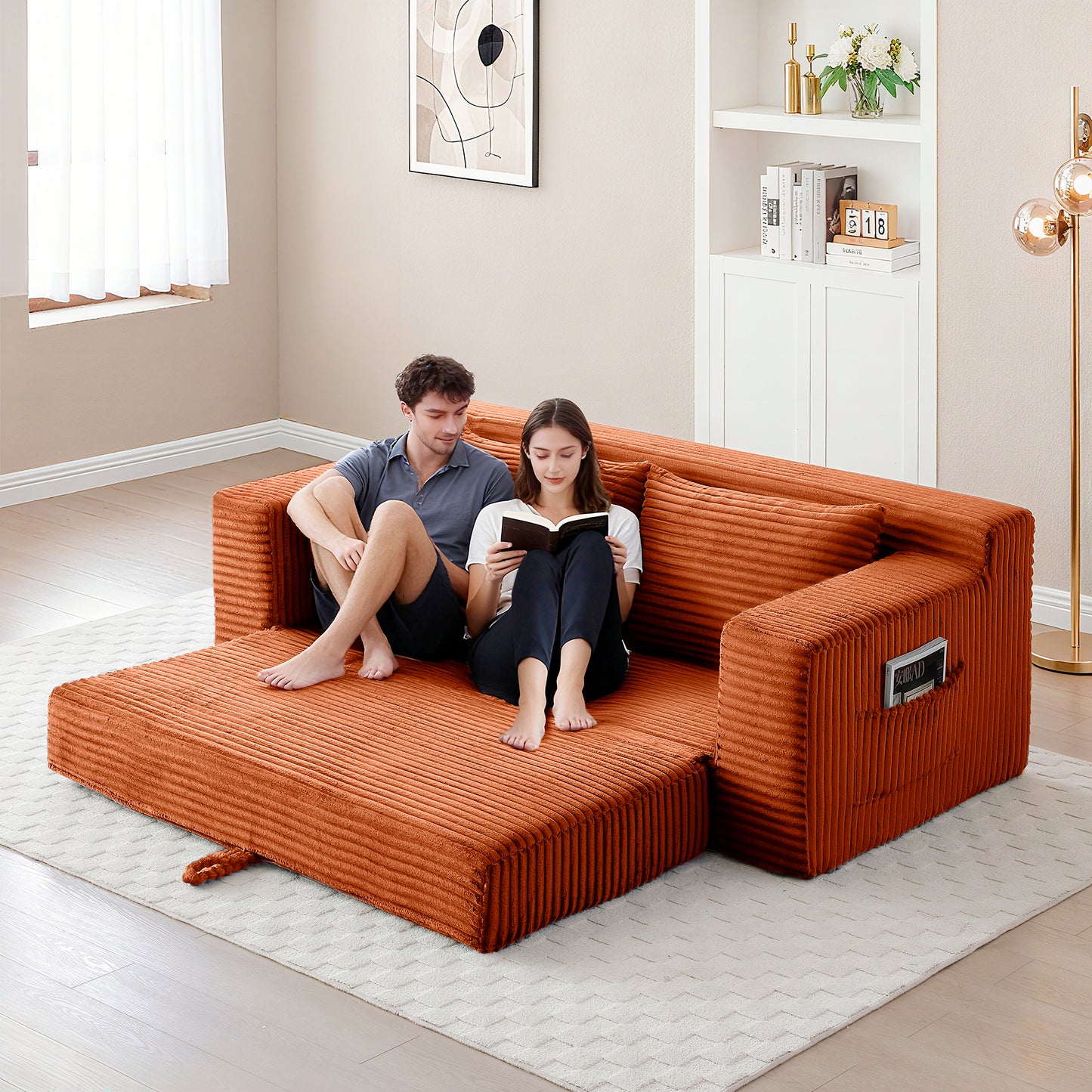Corduroy Compression Sofa — 3-Seat, 73"W — Orange