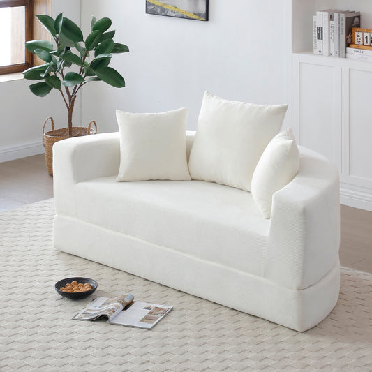 Corduroy Compression Loveseat — 2-Seat — Beige