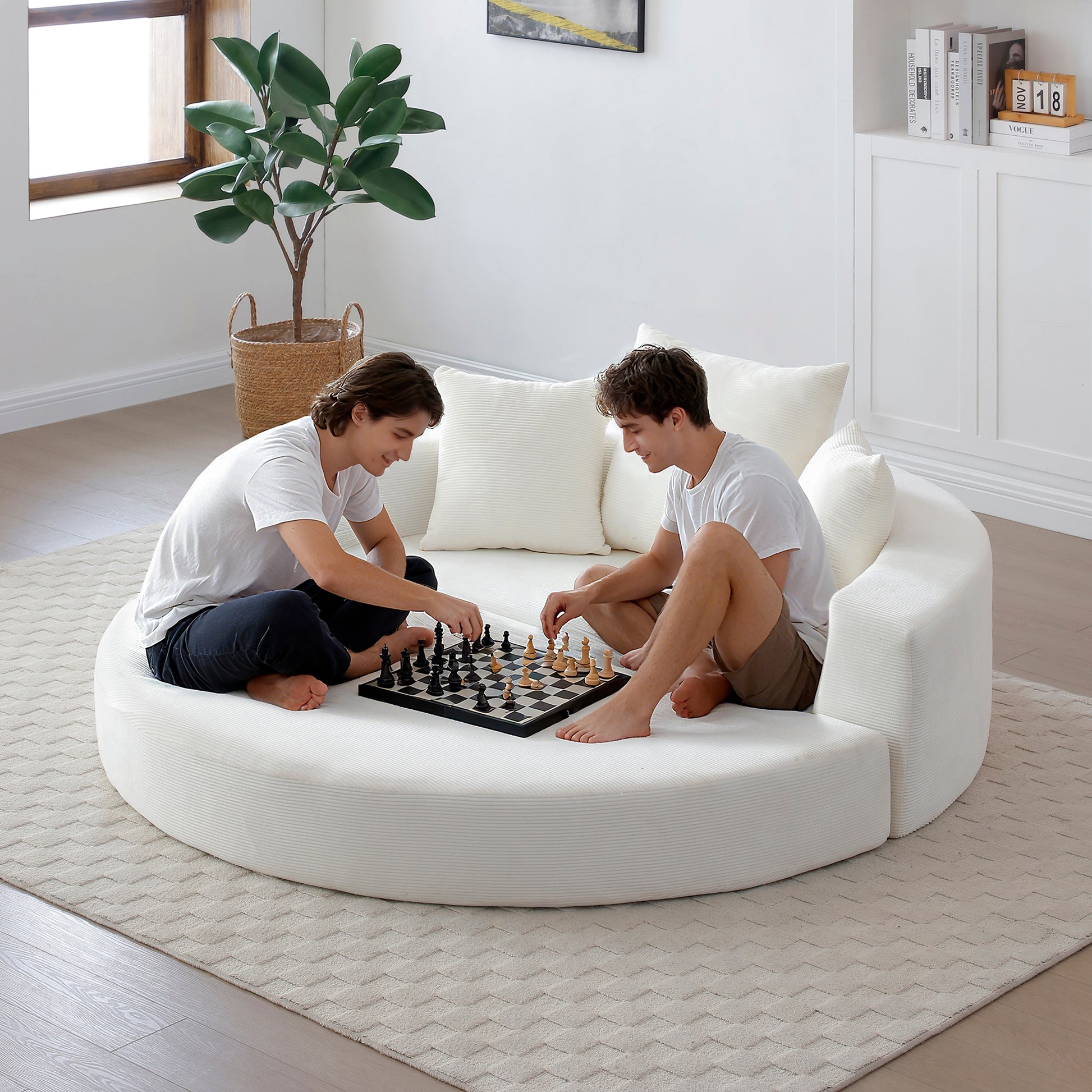 Corduroy Compression Loveseat — 2-Seat — Beige