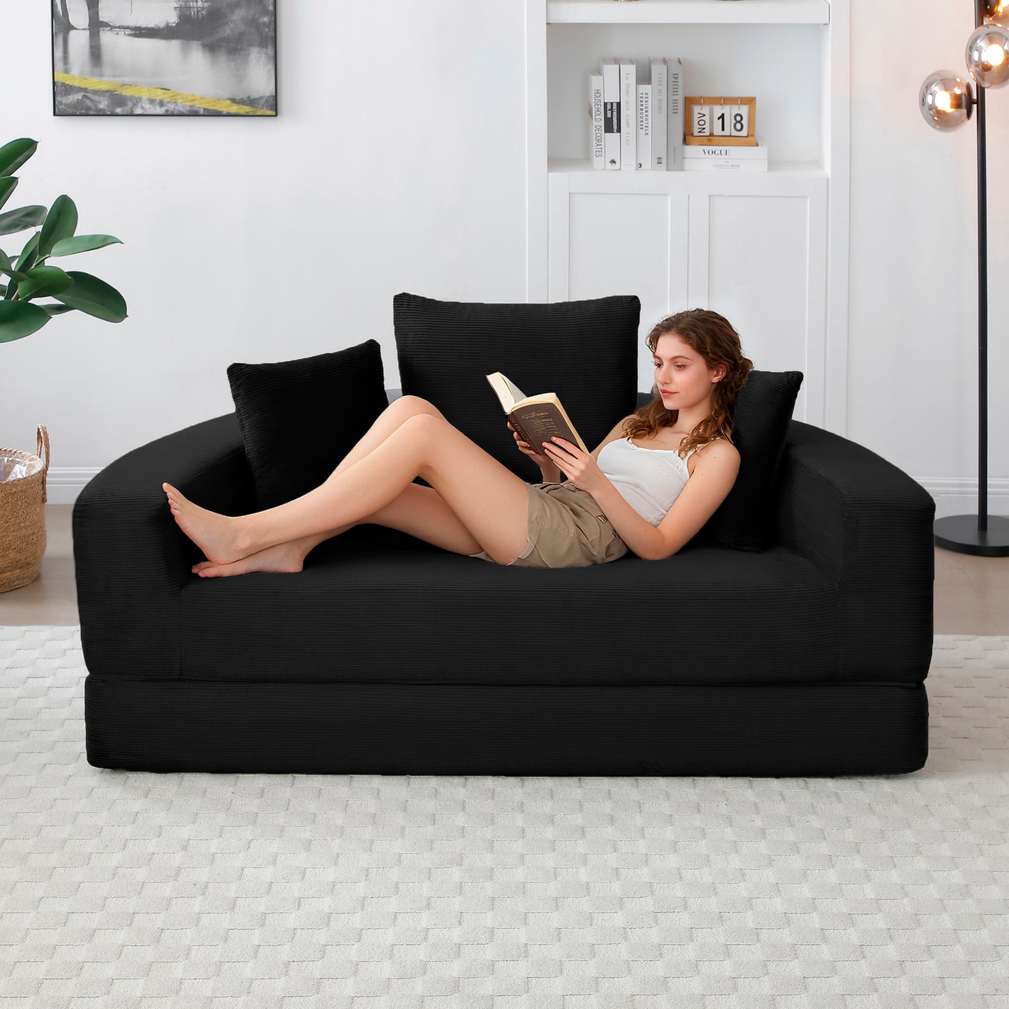Corduroy Compression Loveseat — 2-Seat — Black