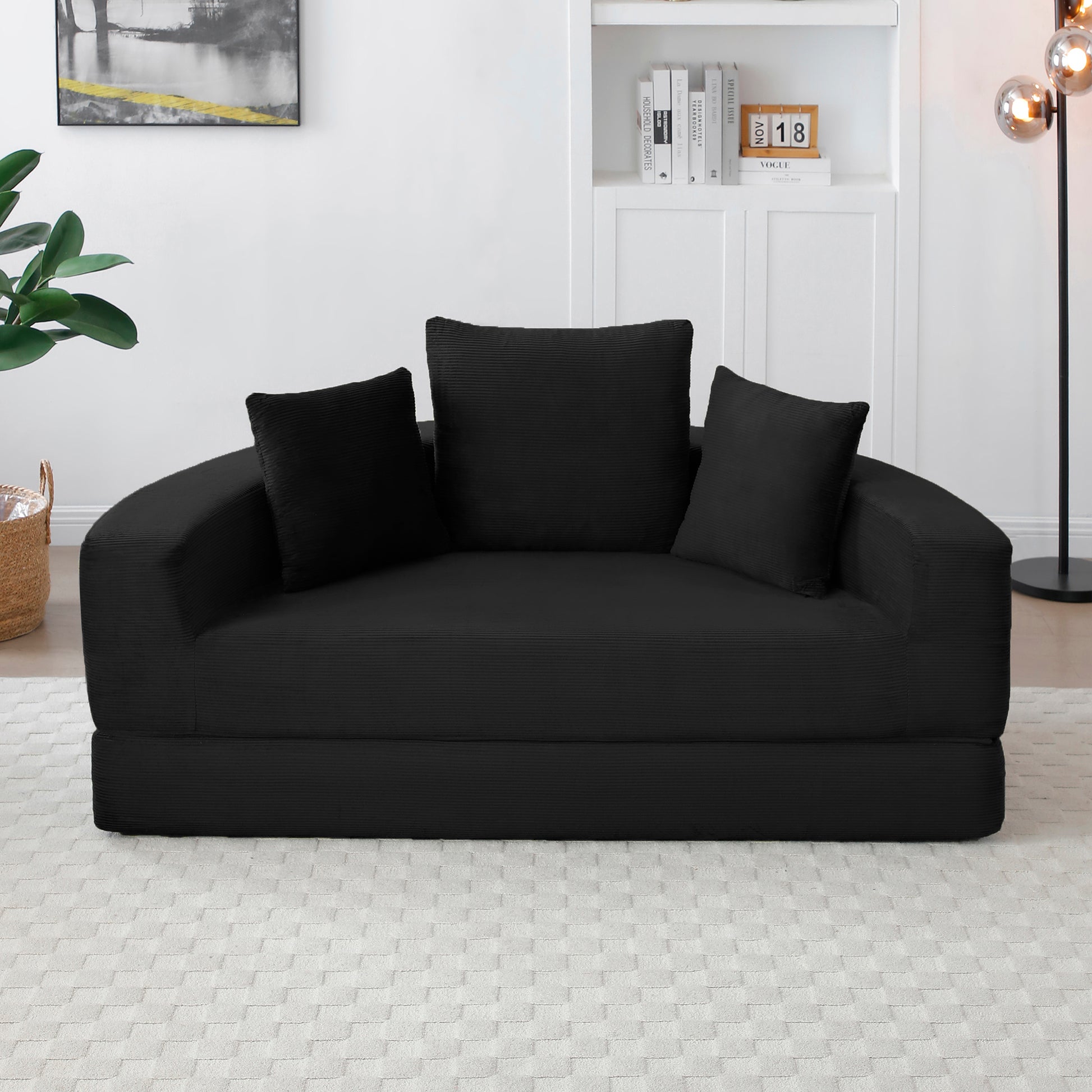 Corduroy Compression Loveseat — 2-Seat — Black