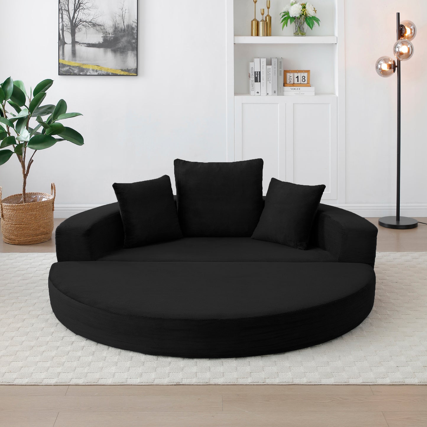 Corduroy Compression Loveseat — 2-Seat — Black