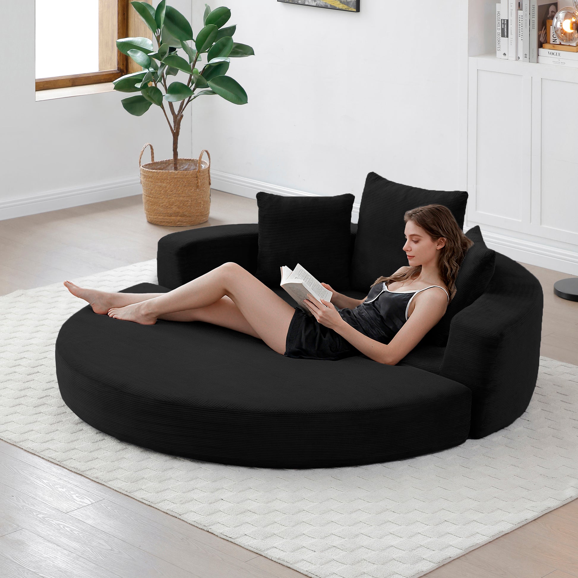 Corduroy Compression Loveseat — 2-Seat — Black