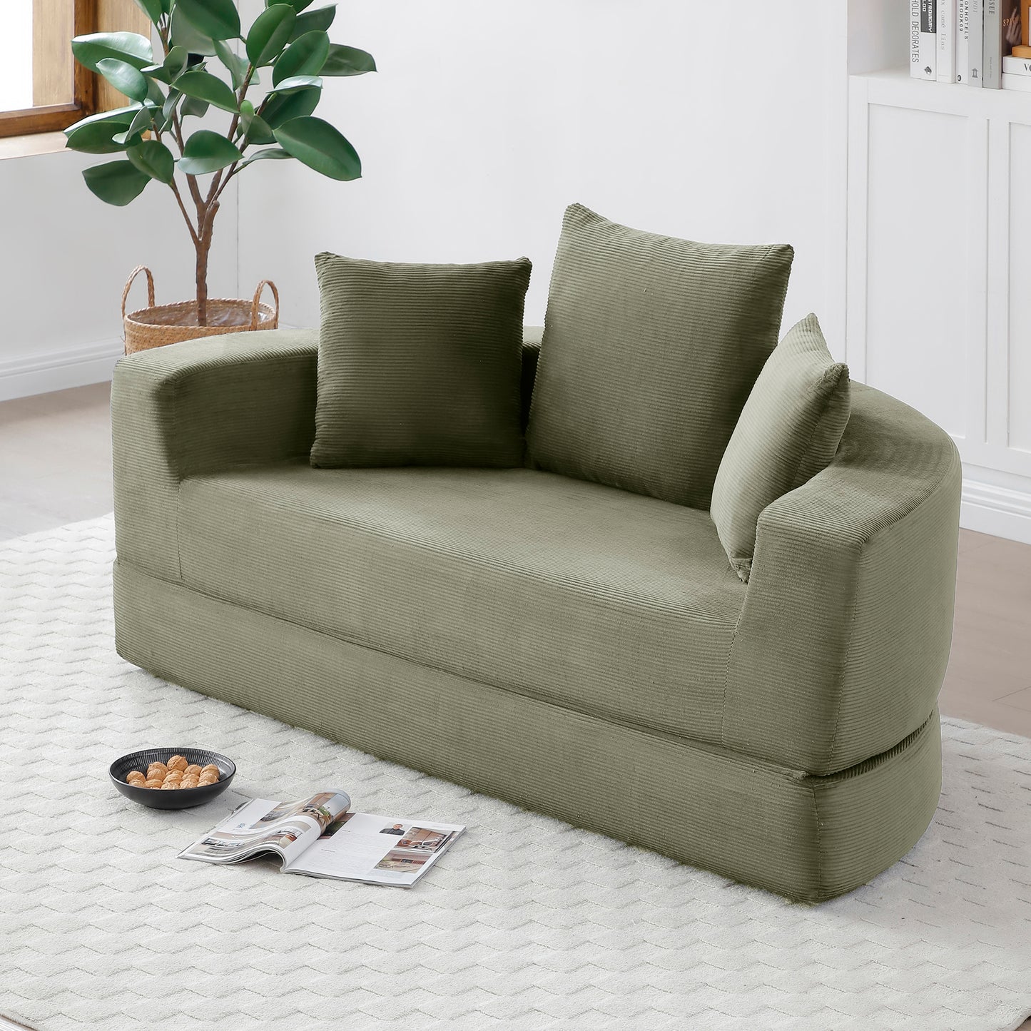 Corduroy Compression Loveseat — 2-Seat — Green